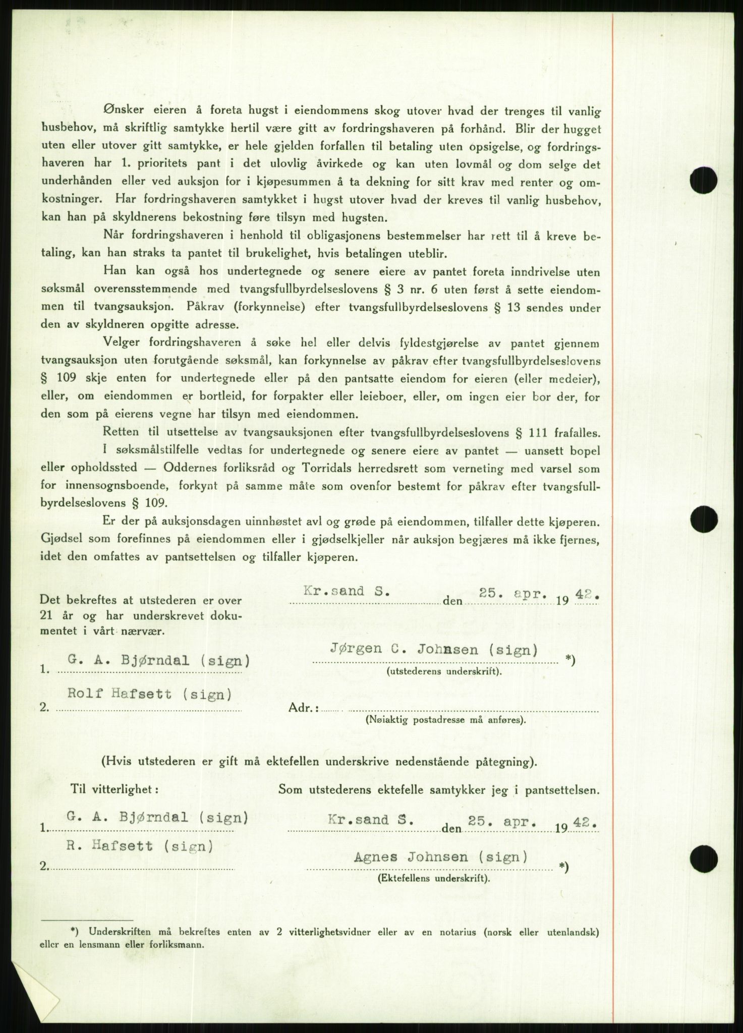 Torridal sorenskriveri, SAK/1221-0012/G/Gb/Gbb/L0009: Mortgage book no. 53b, 1942-1943, Diary no: : 484/1942