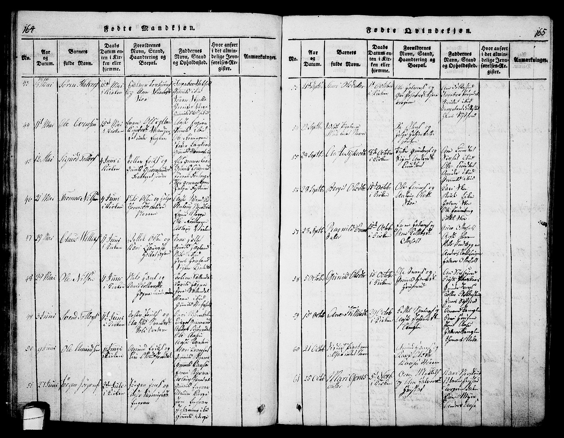 Bø kirkebøker, SAKO/A-257/G/Ga/L0001: Parish register (copy) no. 1, 1815-1831, p. 164-165