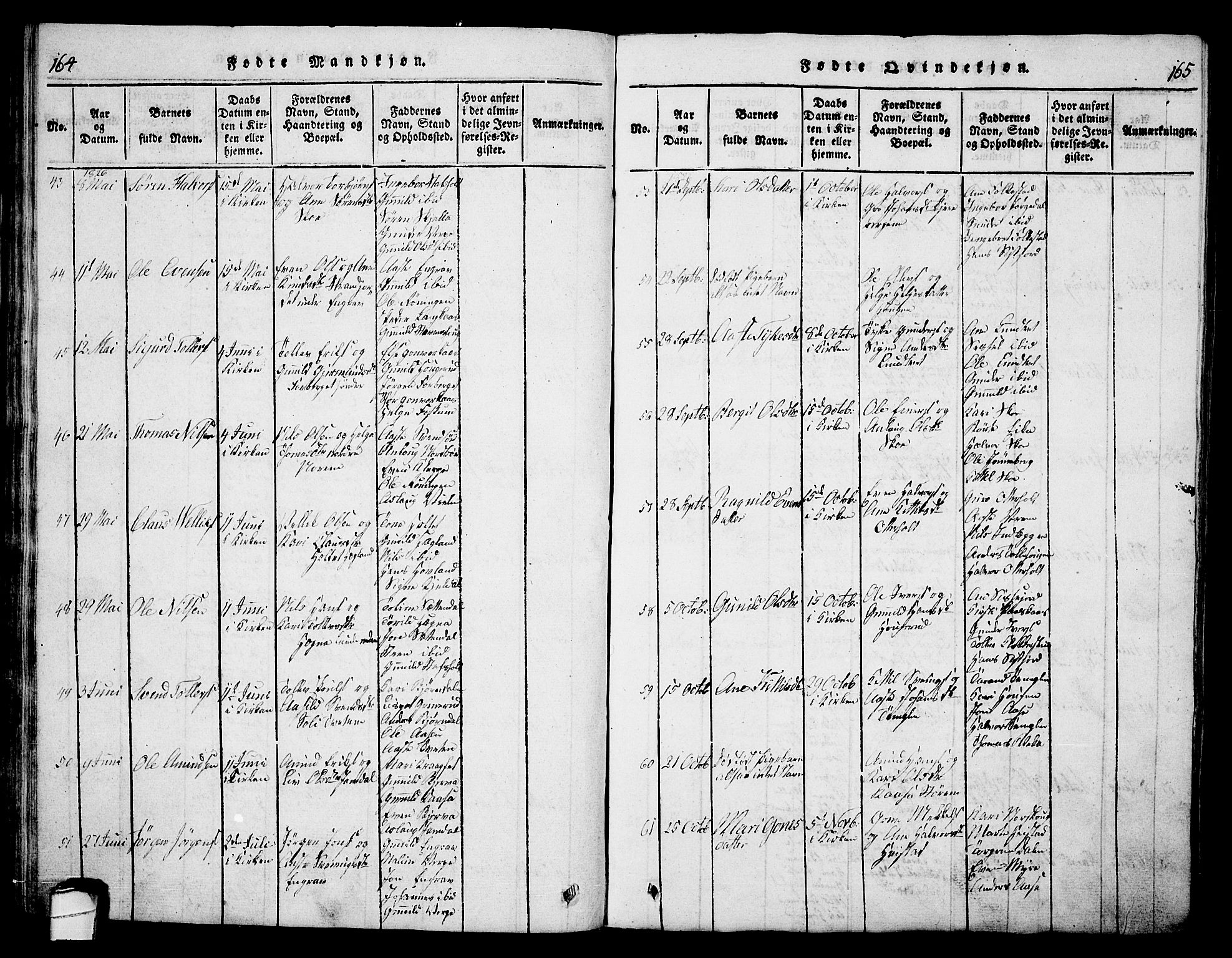 Bø kirkebøker, AV/SAKO-A-257/G/Ga/L0001: Parish register (copy) no. 1, 1815-1831, p. 164-165