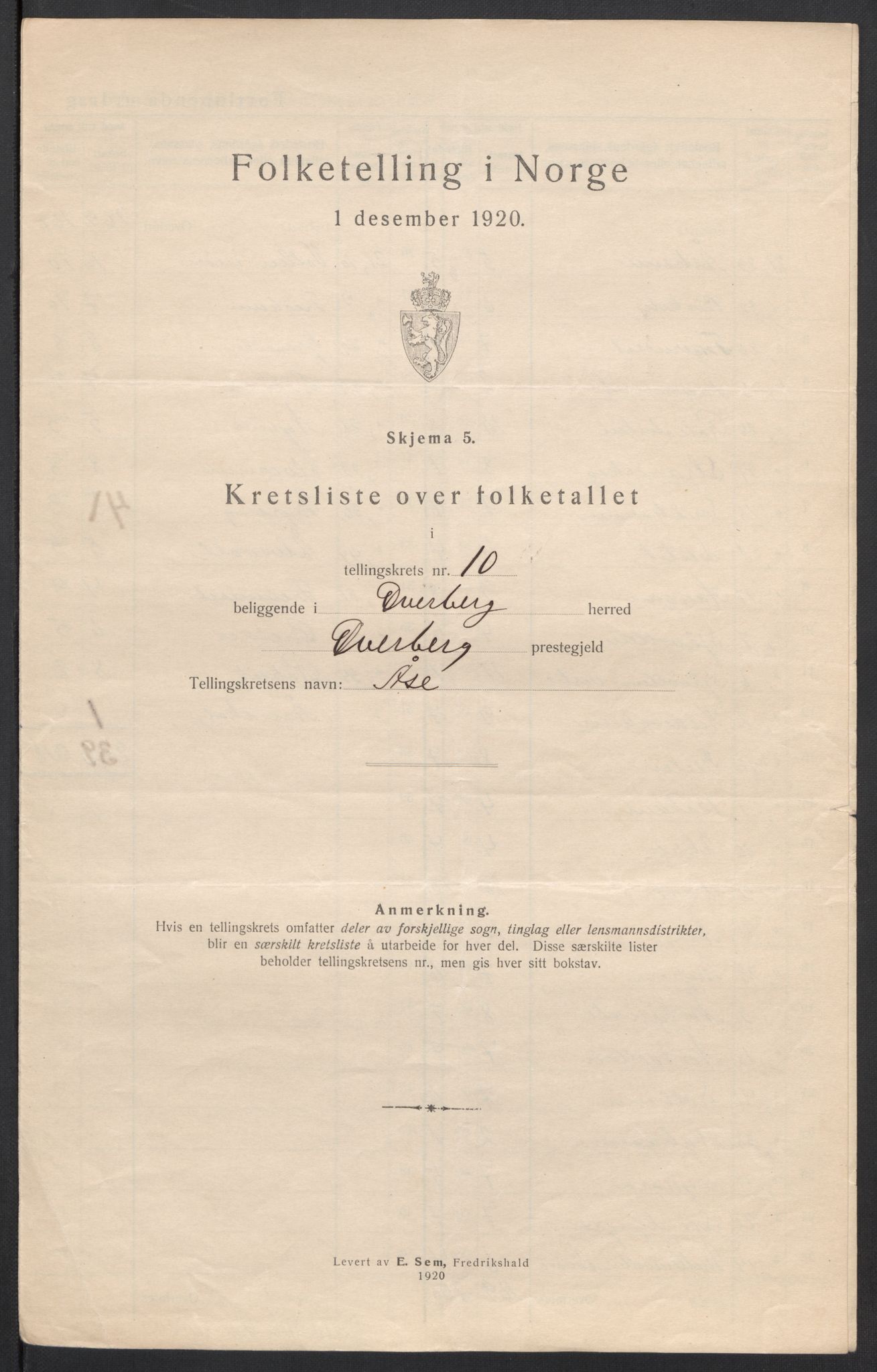 SAT, 1920 census for Dverberg, 1920, p. 36