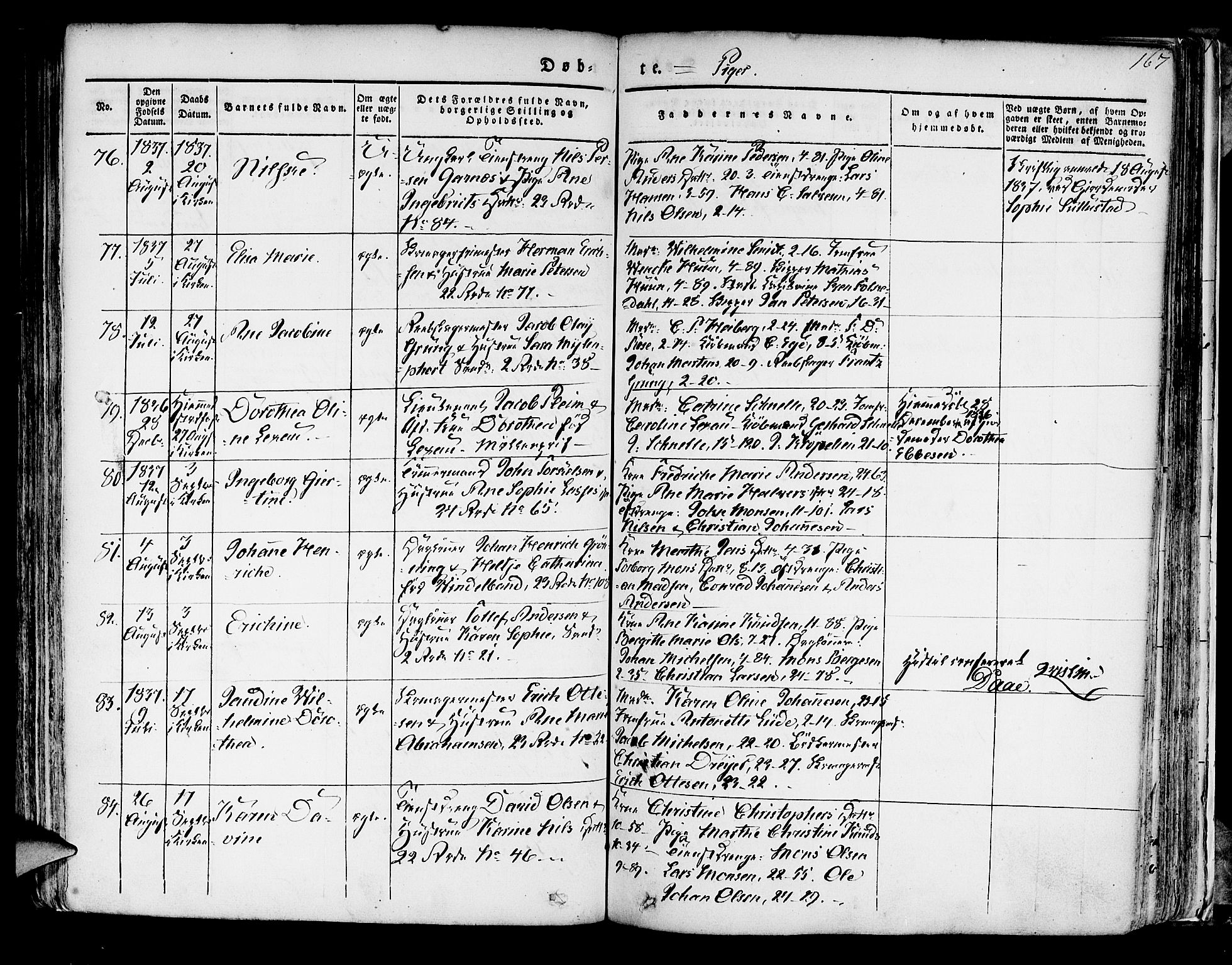 Korskirken sokneprestembete, SAB/A-76101/H/Hab: Parish register (copy) no. A 5I, 1831-1844, p. 167