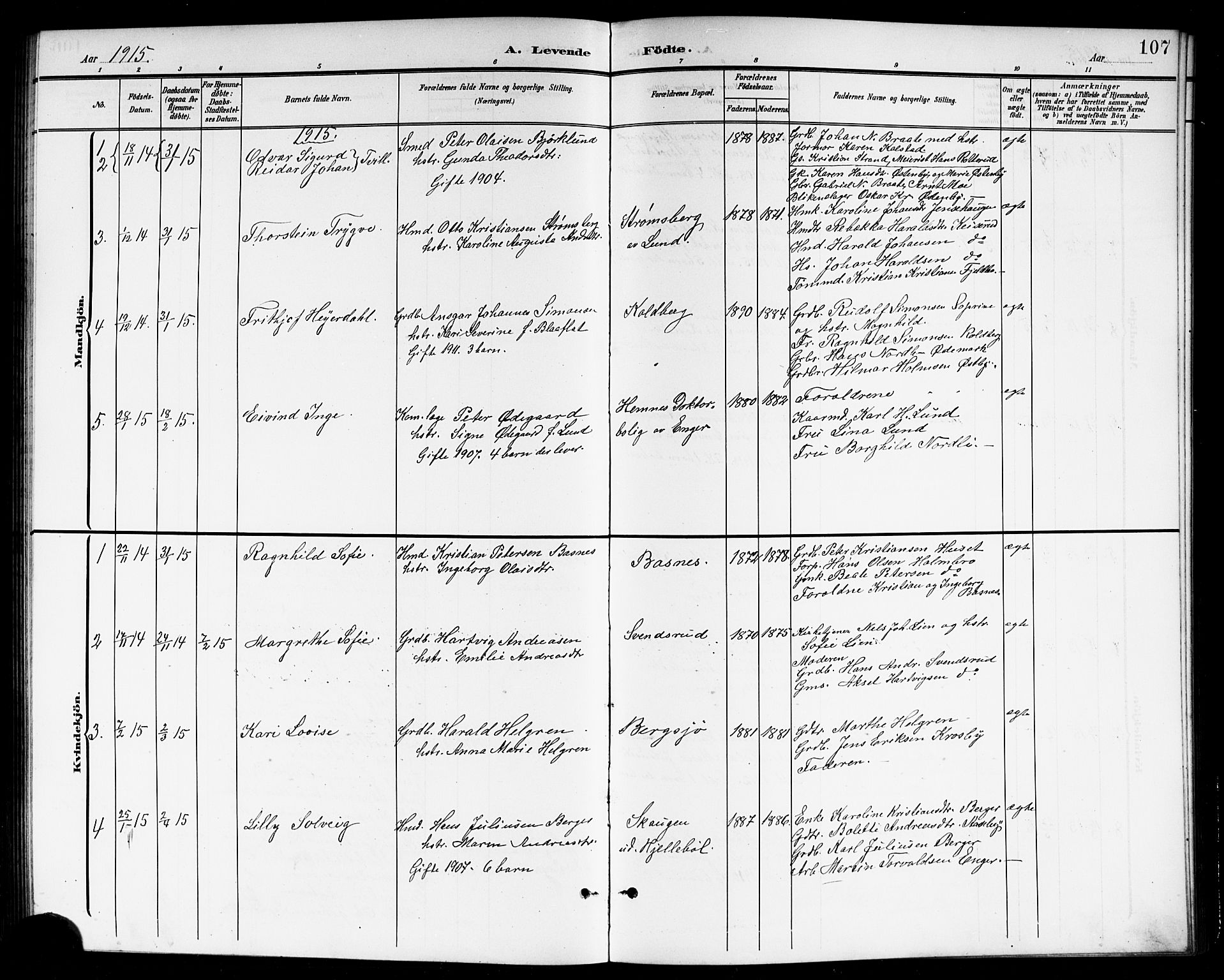 Høland prestekontor Kirkebøker, SAO/A-10346a/G/Gb/L0001: Parish register (copy) no. II 1, 1902-1919, p. 107