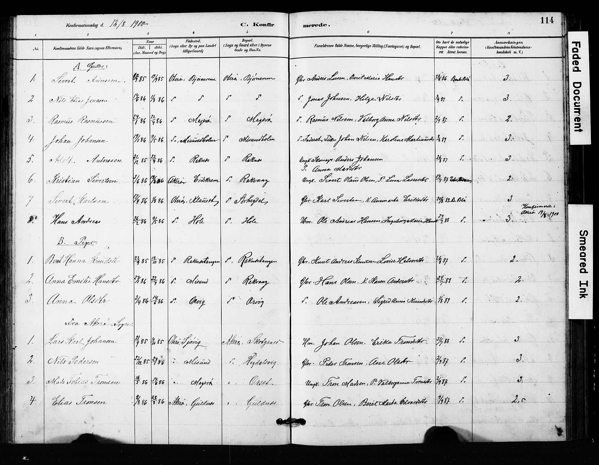 Ministerialprotokoller, klokkerbøker og fødselsregistre - Møre og Romsdal, SAT/A-1454/563/L0737: Parish register (copy) no. 563C01, 1878-1916, p. 114
