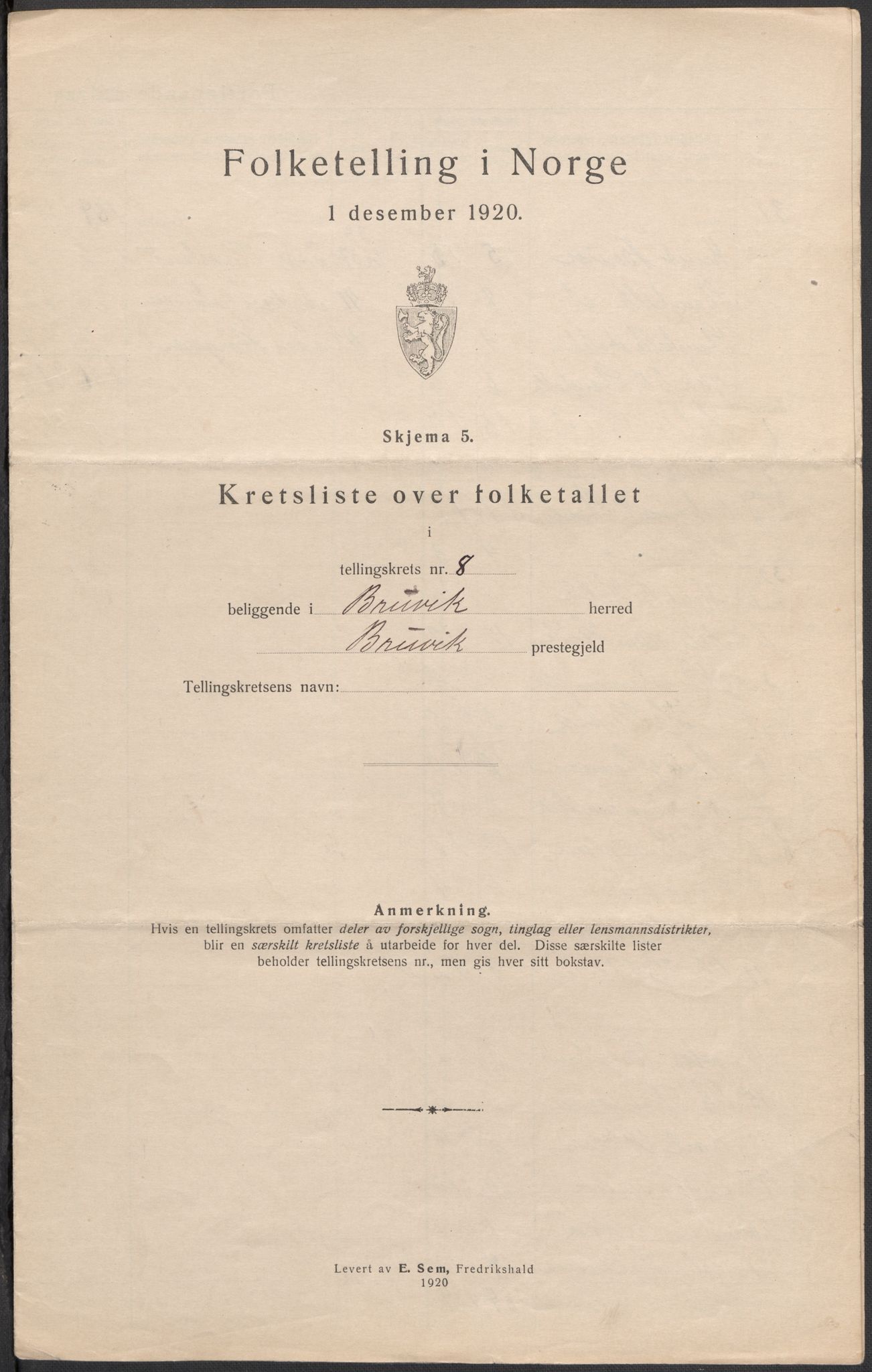 SAB, 1920 census for Bruvik, 1920, p. 26