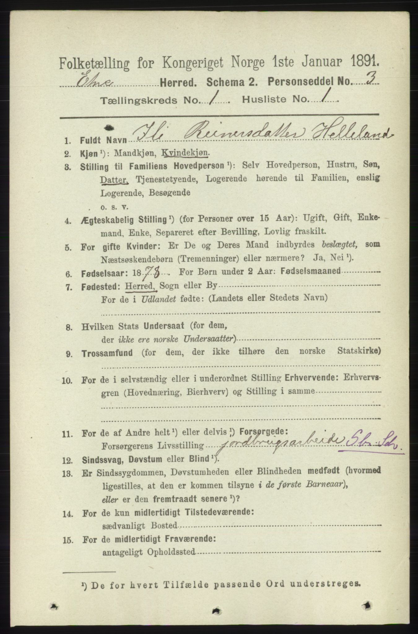 RA, 1891 census for 1211 Etne, 1891, p. 82