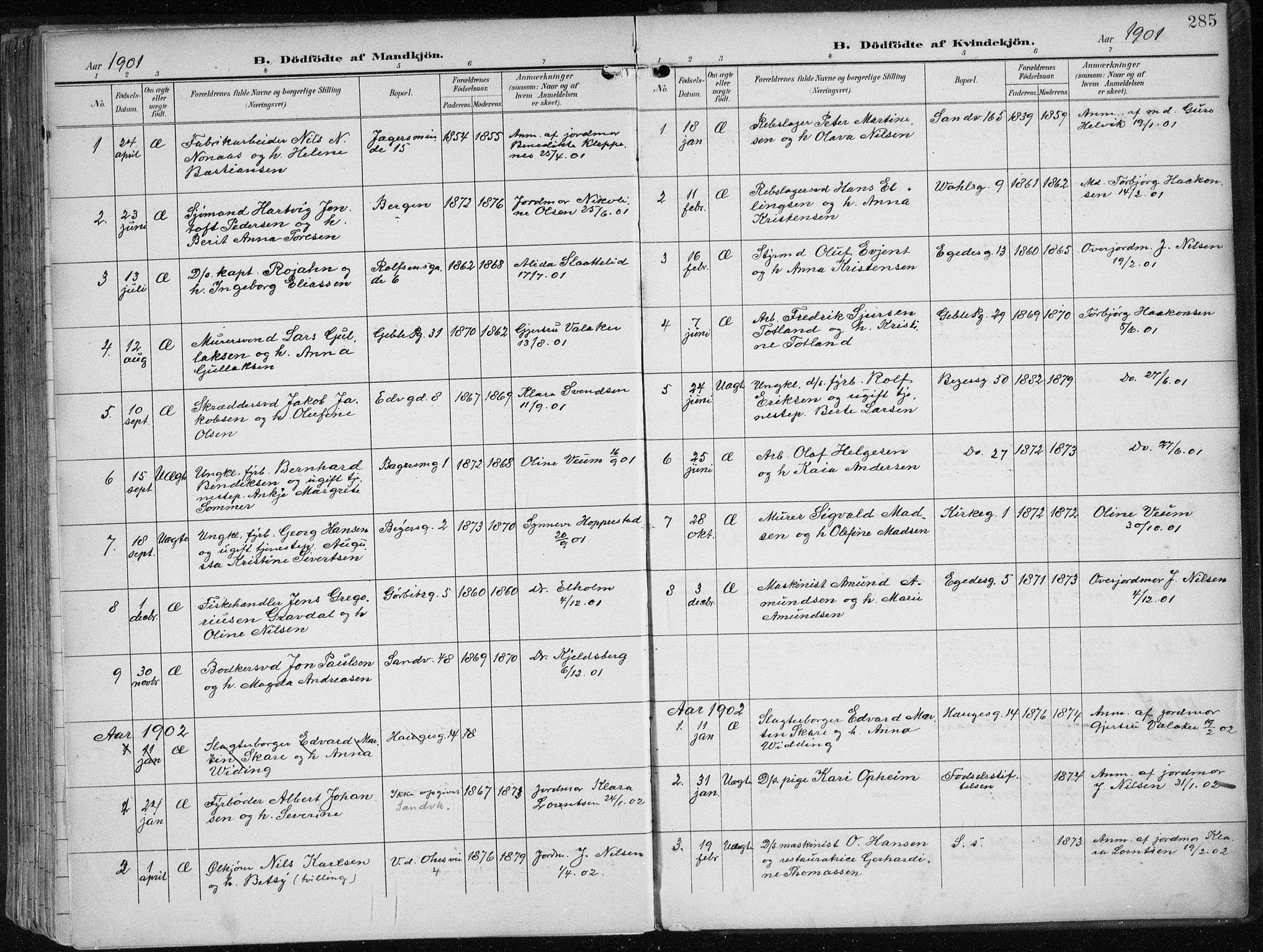 Sandviken Sokneprestembete, SAB/A-77601/H/Ha/L0006: Parish register (official) no. B 3, 1901-1912, p. 285