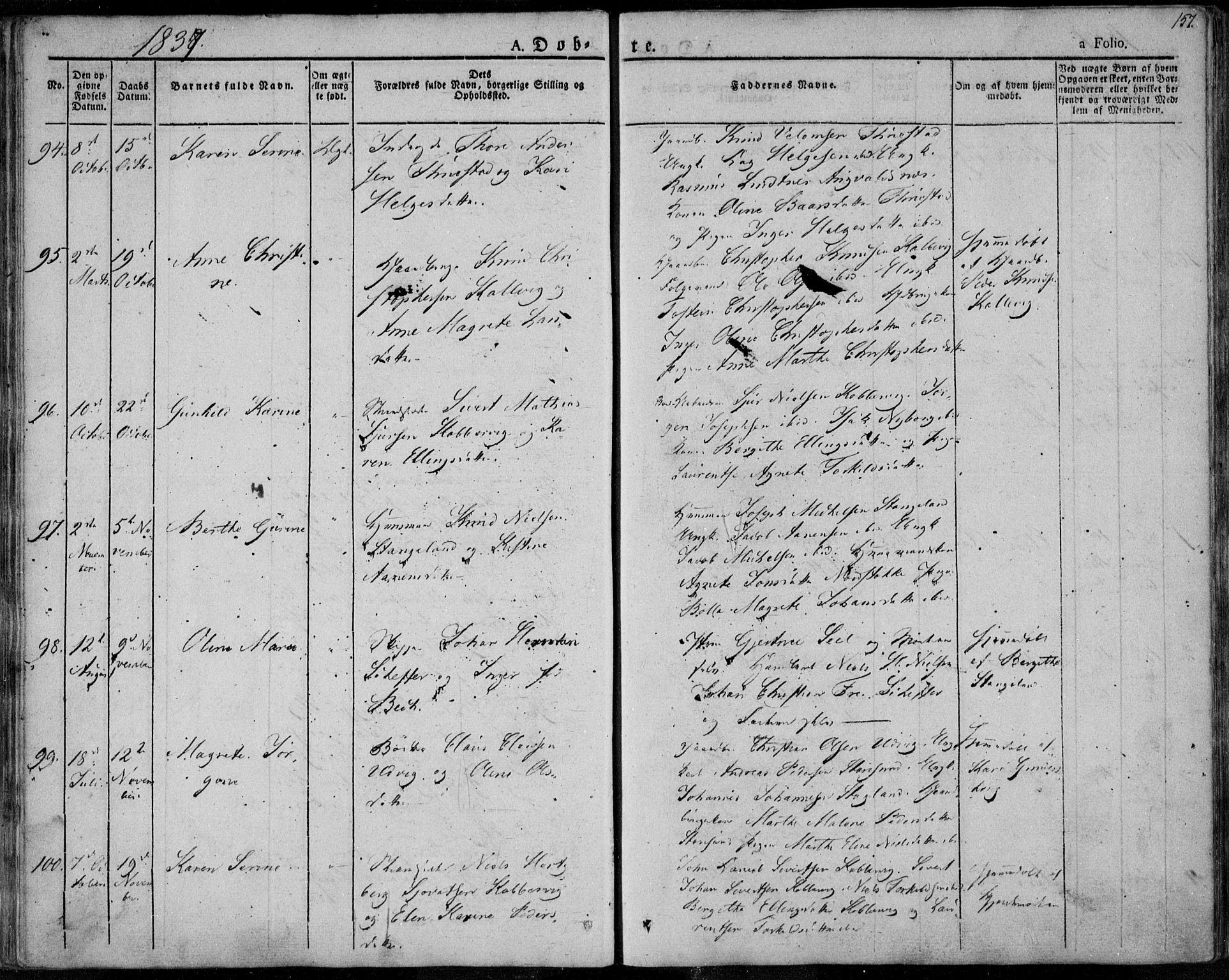 Avaldsnes sokneprestkontor, SAST/A -101851/H/Ha/Haa/L0005: Parish register (official) no. A 5.1, 1825-1841, p. 157