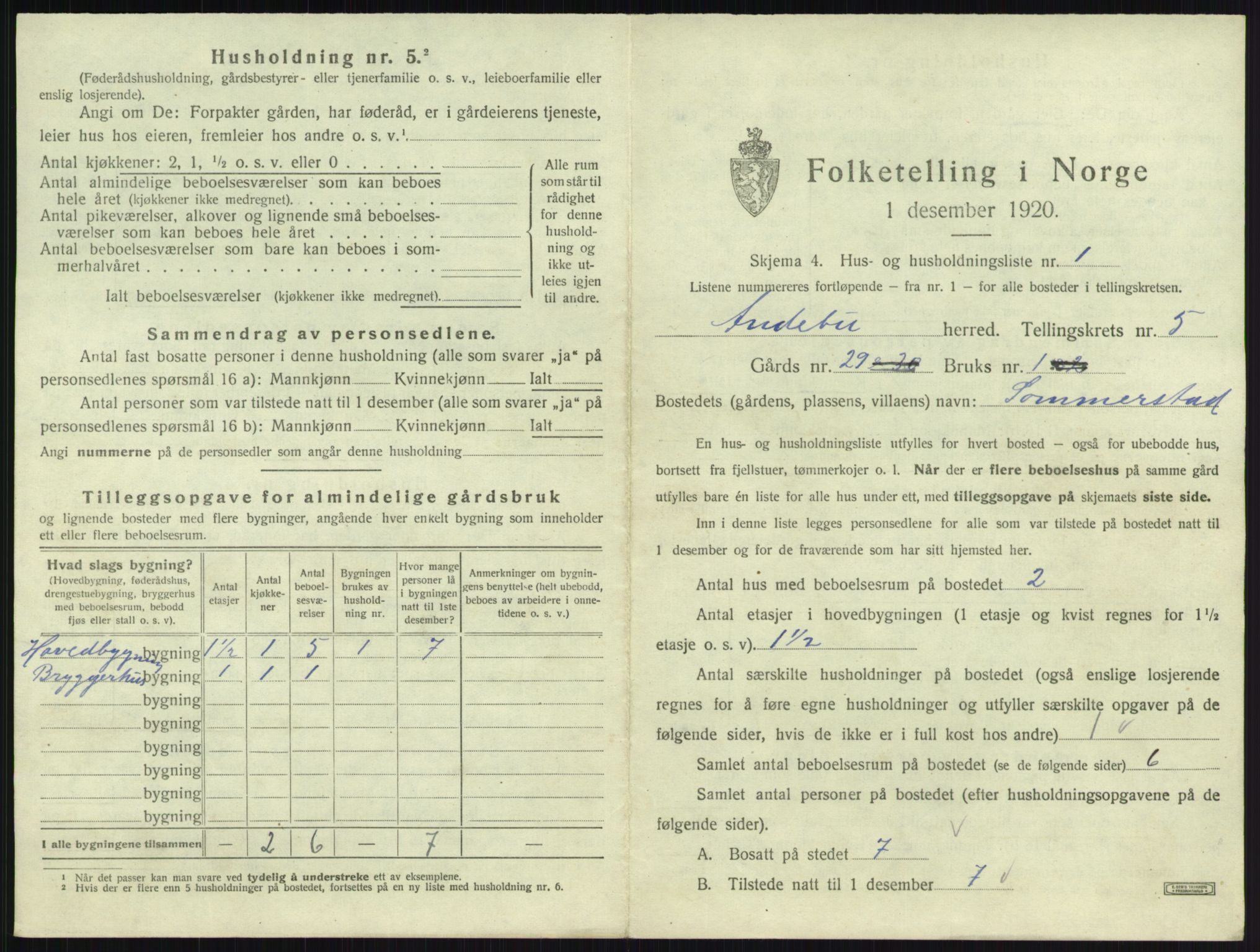 SAKO, 1920 census for Andebu, 1920, p. 311