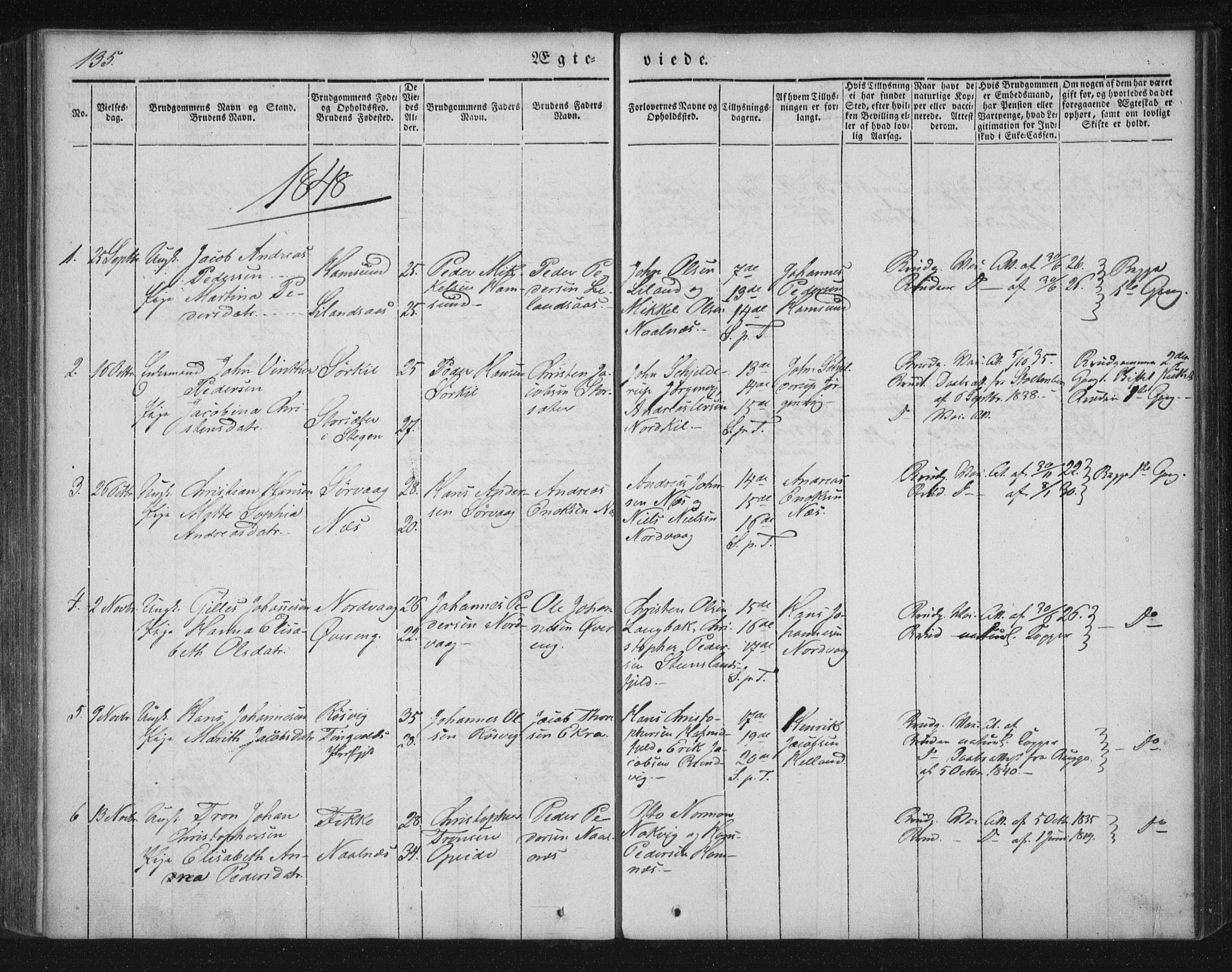 Ministerialprotokoller, klokkerbøker og fødselsregistre - Nordland, AV/SAT-A-1459/859/L0843: Parish register (official) no. 859A03, 1840-1848, p. 135