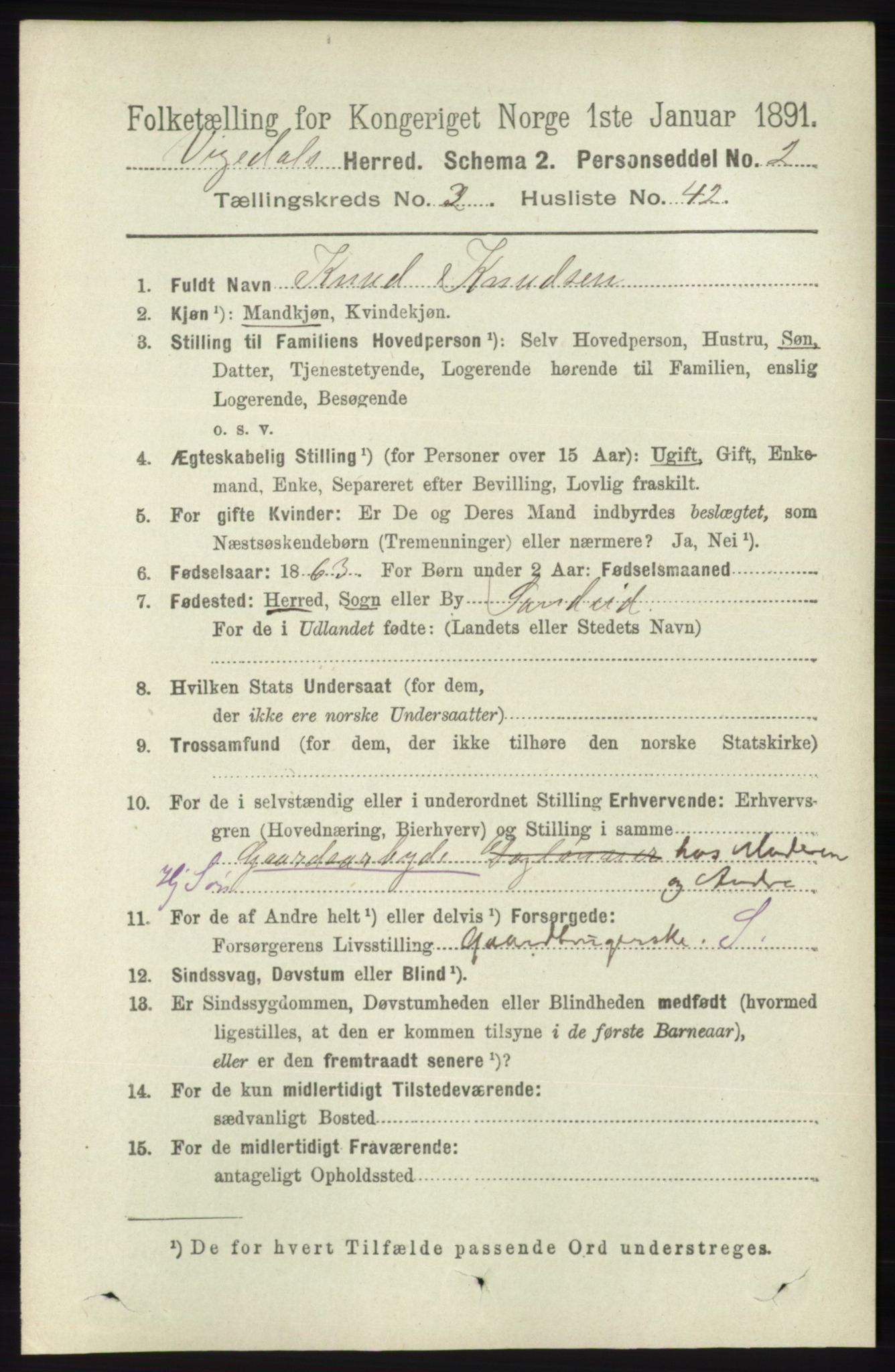 RA, 1891 census for 1157 Vikedal, 1891, p. 883