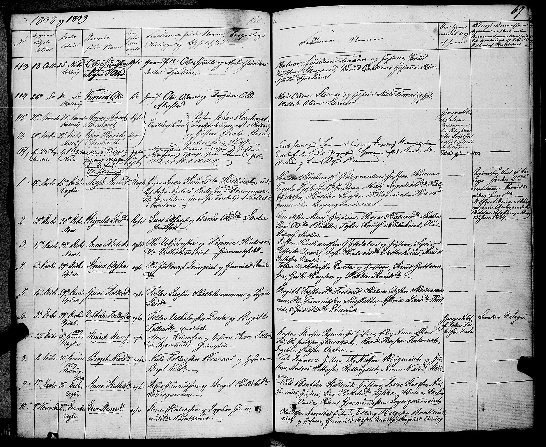 Rollag kirkebøker, SAKO/A-240/F/Fa/L0007: Parish register (official) no. I 7, 1828-1847, p. 67