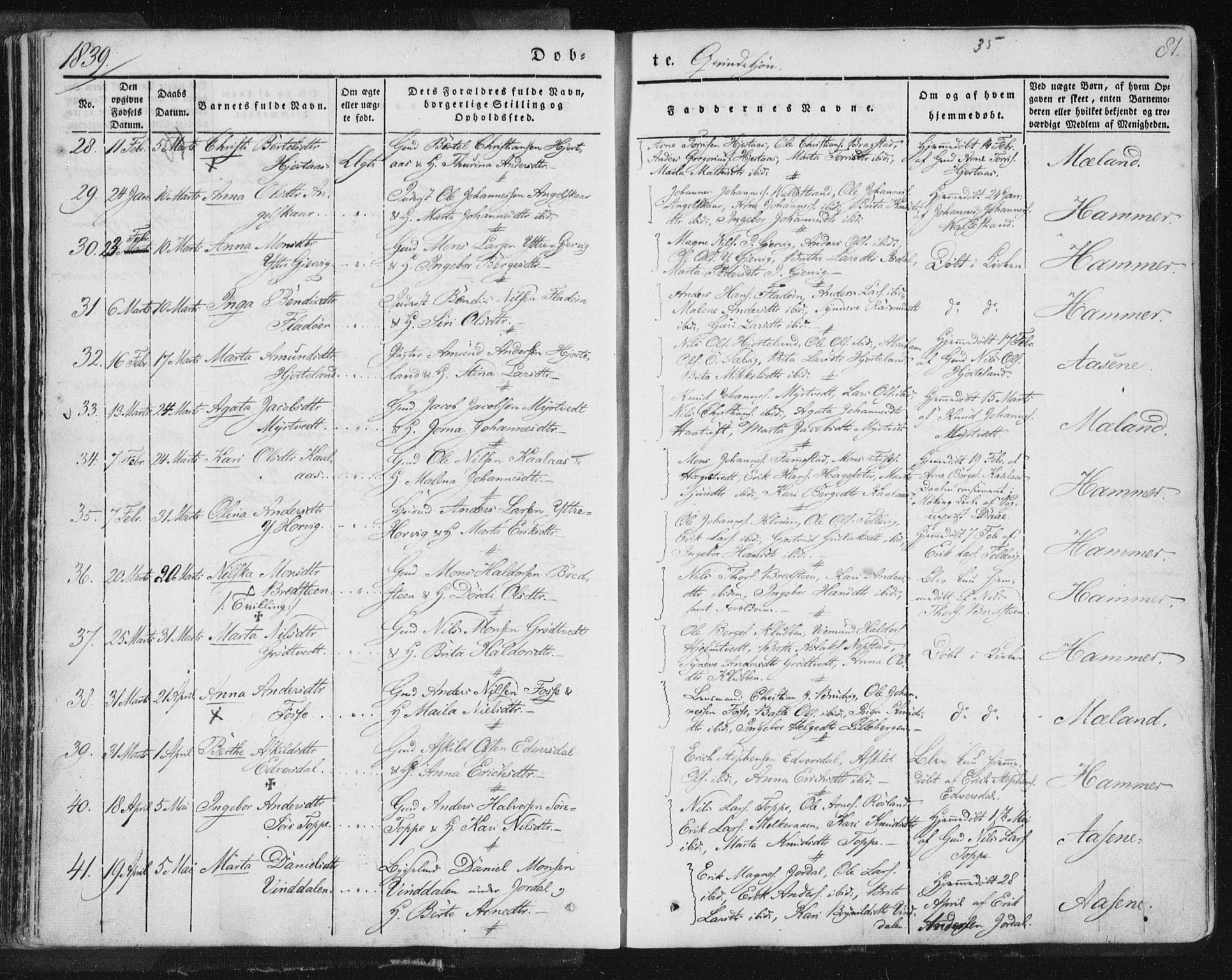 Hamre sokneprestembete, SAB/A-75501/H/Ha/Haa/Haaa/L0012: Parish register (official) no. A 12, 1834-1845, p. 81