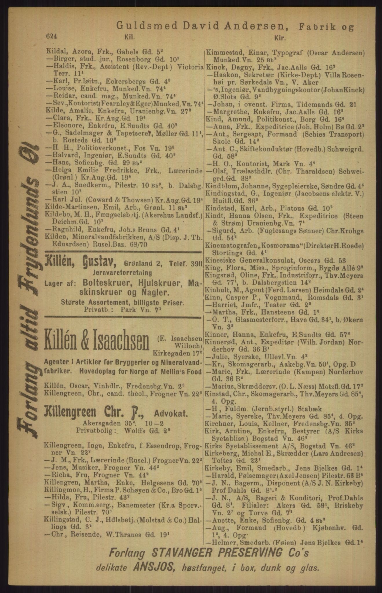 Kristiania/Oslo adressebok, PUBL/-, 1911, p. 624