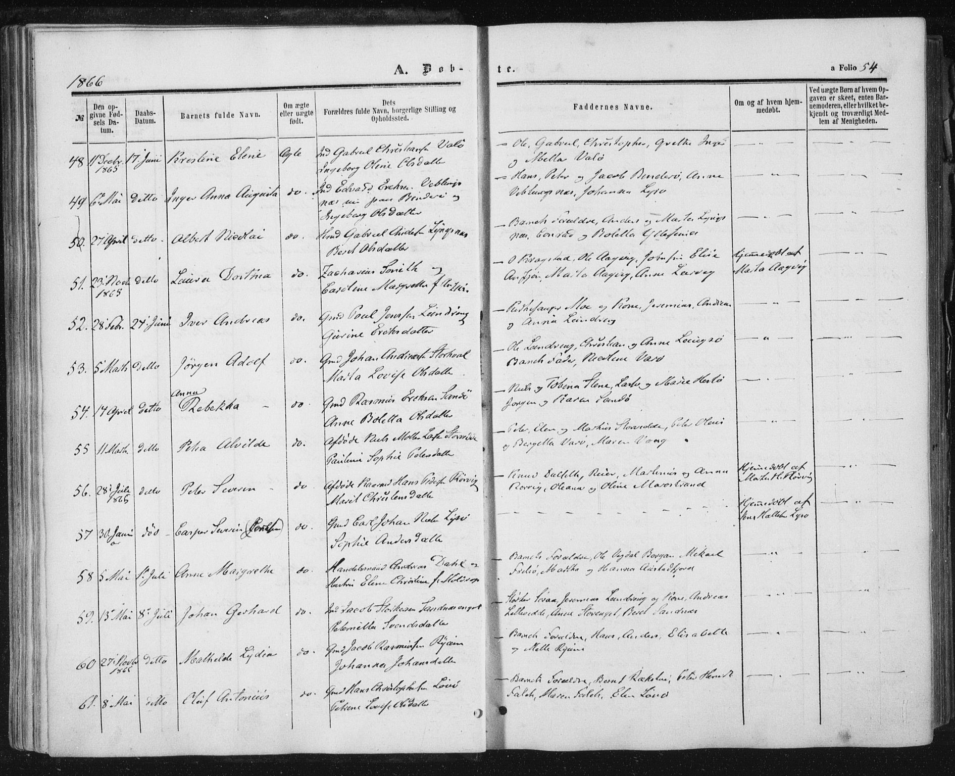 Ministerialprotokoller, klokkerbøker og fødselsregistre - Nord-Trøndelag, SAT/A-1458/784/L0670: Parish register (official) no. 784A05, 1860-1876, p. 54