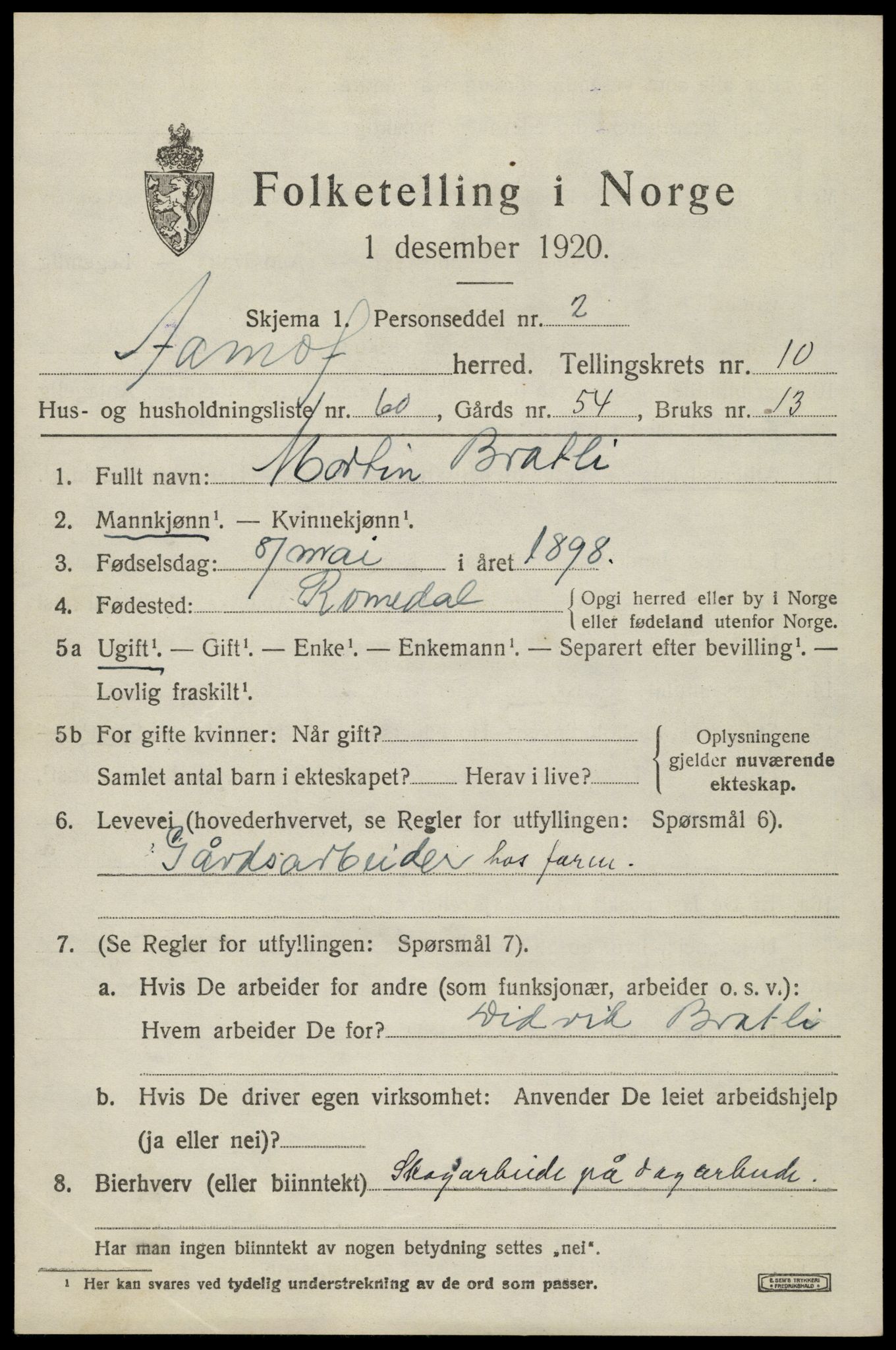SAH, 1920 census for Åmot, 1920, p. 9391