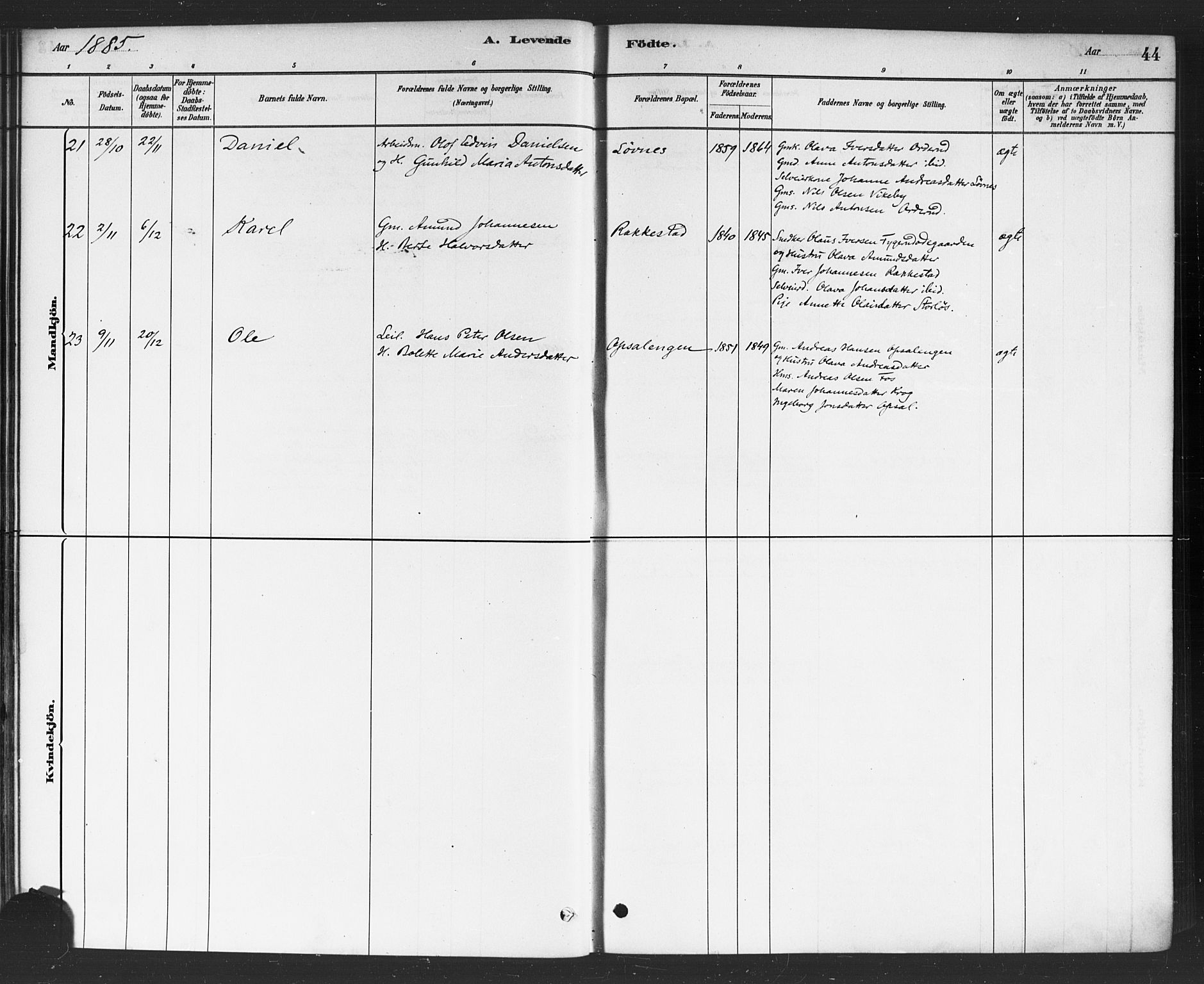 Rødenes prestekontor Kirkebøker, AV/SAO-A-2005/F/Fa/L0009: Parish register (official) no. I 9, 1880-1889, p. 44