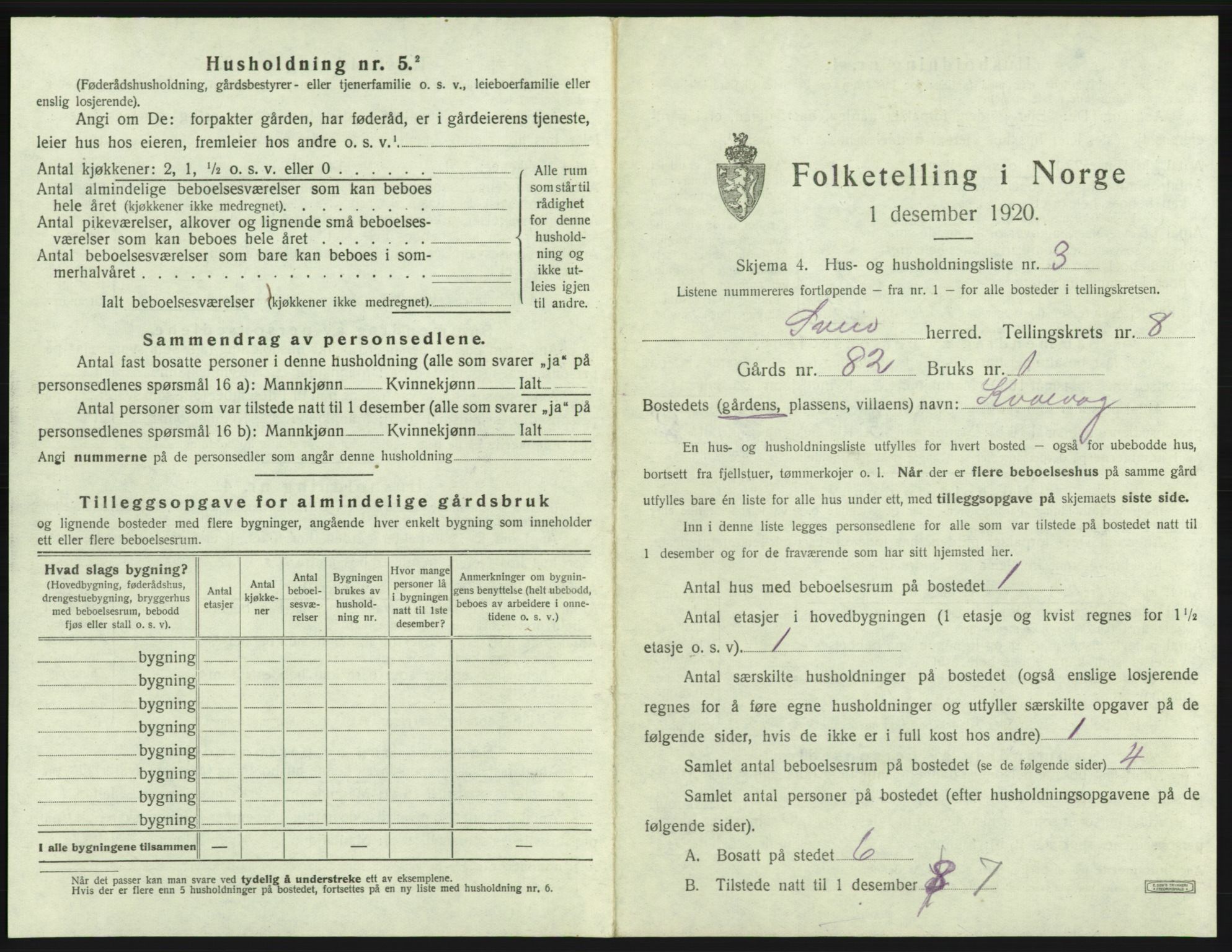 SAB, 1920 census for Sveio, 1920, p. 539