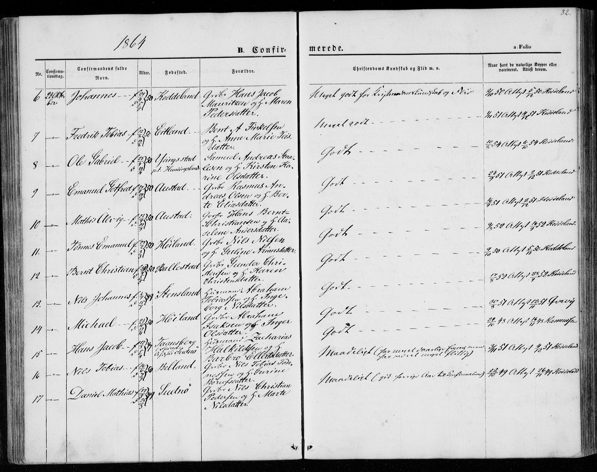 Lyngdal sokneprestkontor, AV/SAK-1111-0029/F/Fa/Faa/L0002: Parish register (official) no. A 2, 1858-1870, p. 82