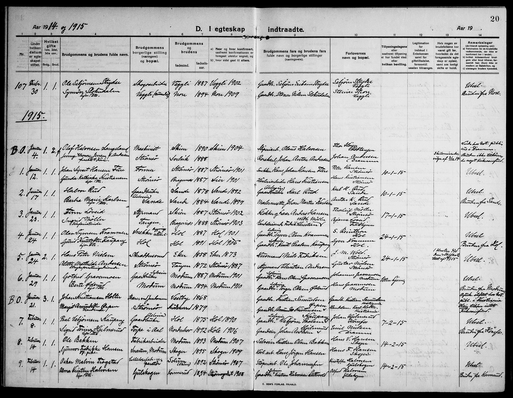 Strømsø kirkebøker, AV/SAKO-A-246/F/Fa/L0027: Parish register (official) no. I 28, 1912-1931, p. 20