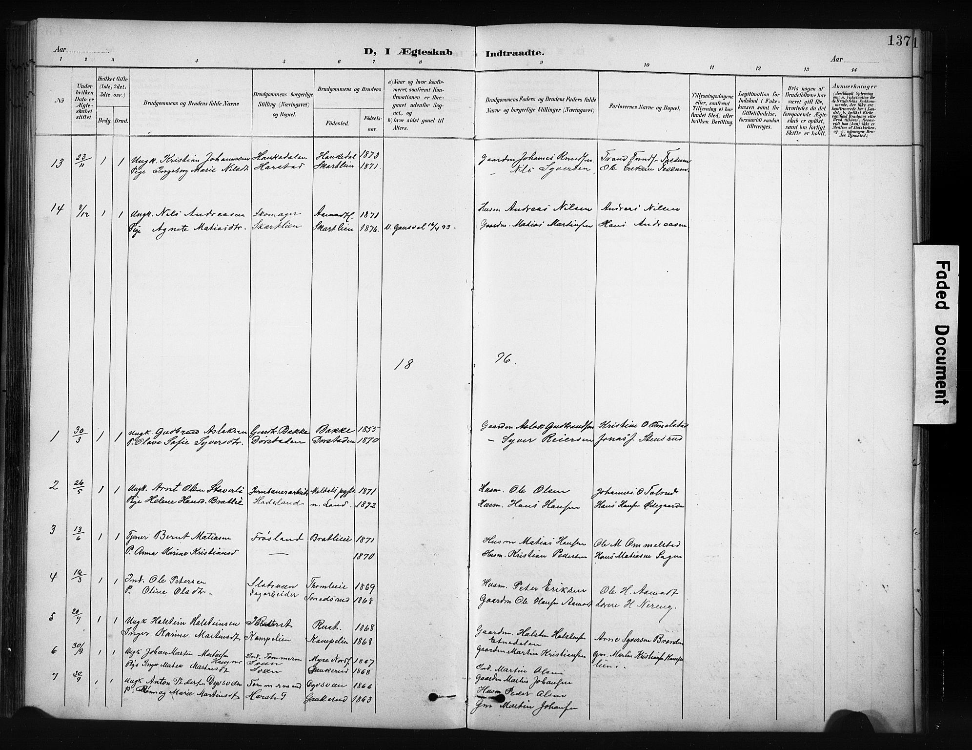 Nordre Land prestekontor, SAH/PREST-124/H/Ha/Hab/L0012: Parish register (copy) no. 12, 1891-1909, p. 137