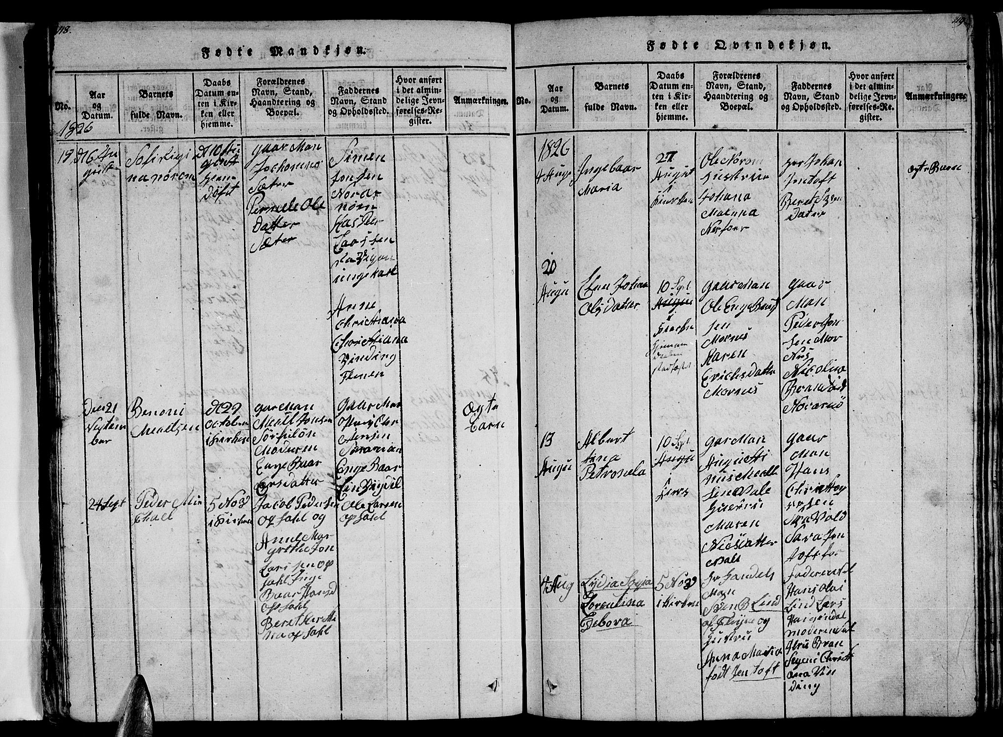 Ministerialprotokoller, klokkerbøker og fødselsregistre - Nordland, SAT/A-1459/805/L0105: Parish register (copy) no. 805C01, 1820-1839, p. 118-119