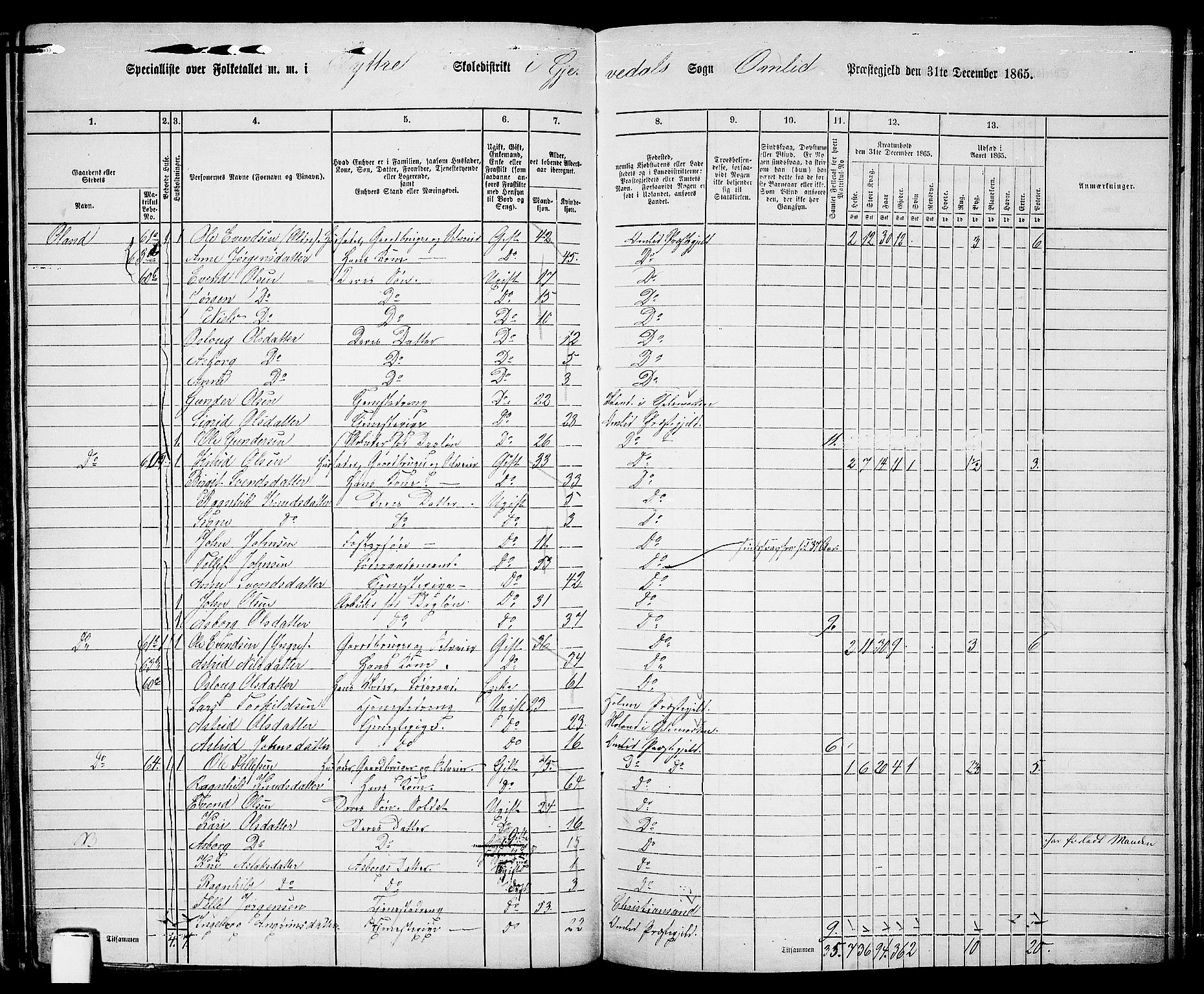 RA, 1865 census for Åmli, 1865, p. 69