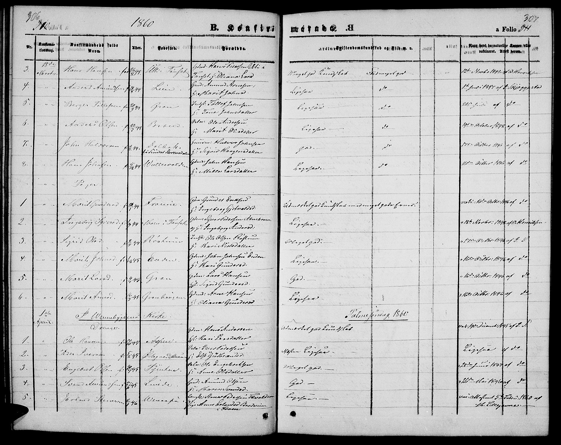 Ringebu prestekontor, SAH/PREST-082/H/Ha/Hab/L0003: Parish register (copy) no. 3, 1854-1866, p. 306-307