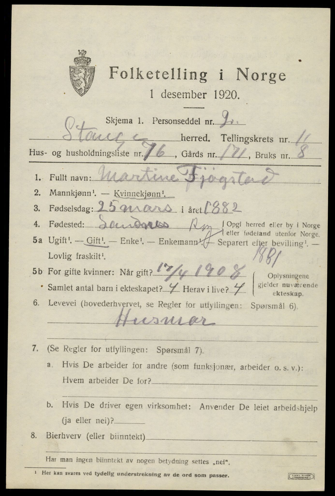 SAH, 1920 census for Stange, 1920, p. 17719