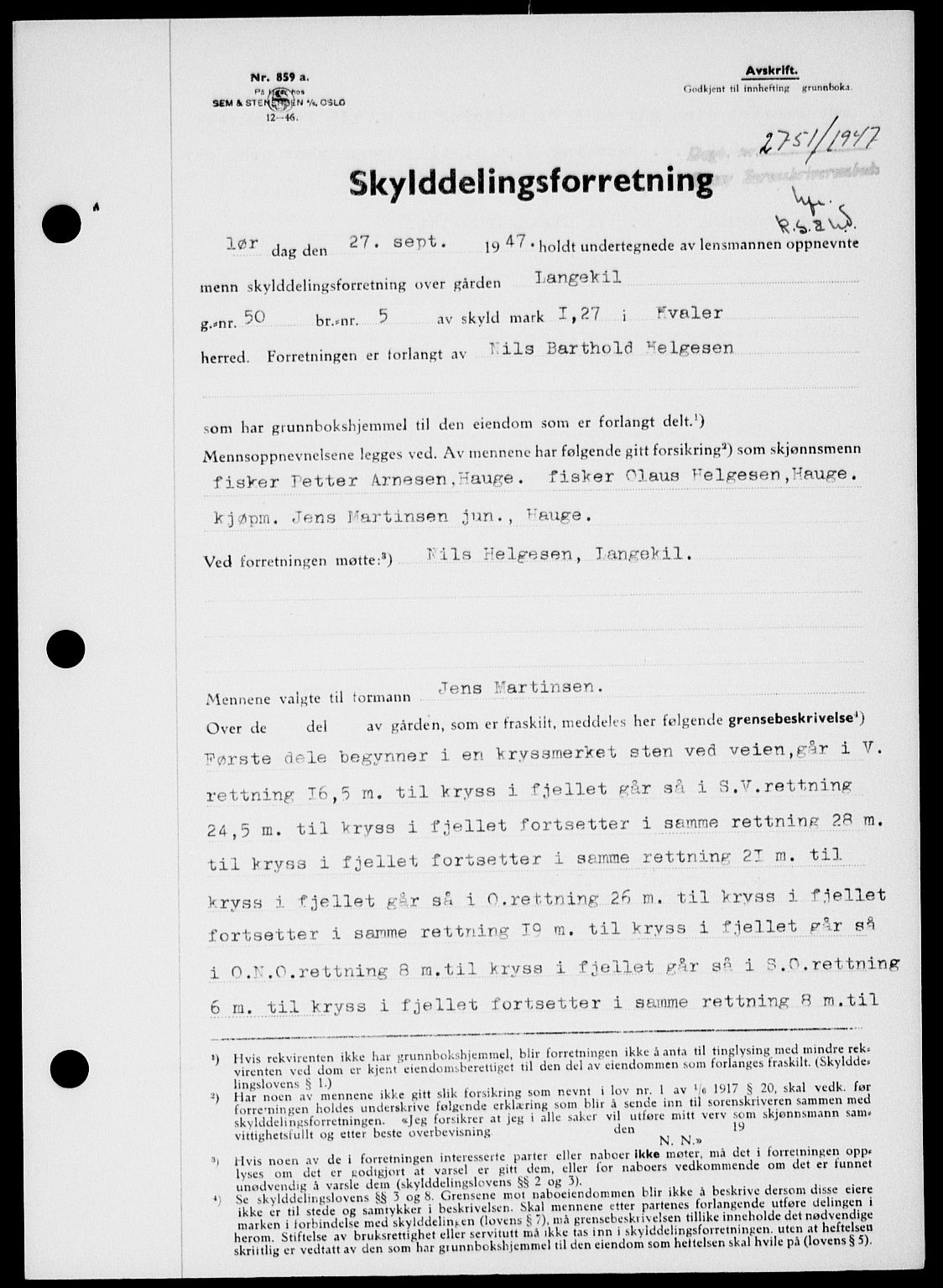 Onsøy sorenskriveri, SAO/A-10474/G/Ga/Gab/L0021: Mortgage book no. II A-21, 1947-1947, Diary no: : 2751/1947