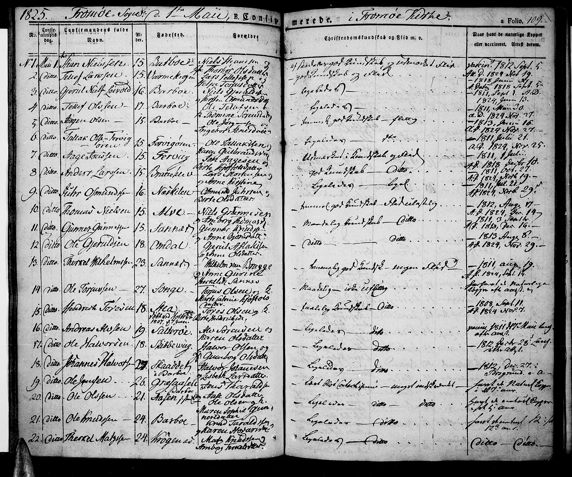 Tromøy sokneprestkontor, SAK/1111-0041/F/Fa/L0003: Parish register (official) no. A 3, 1825-1837, p. 109