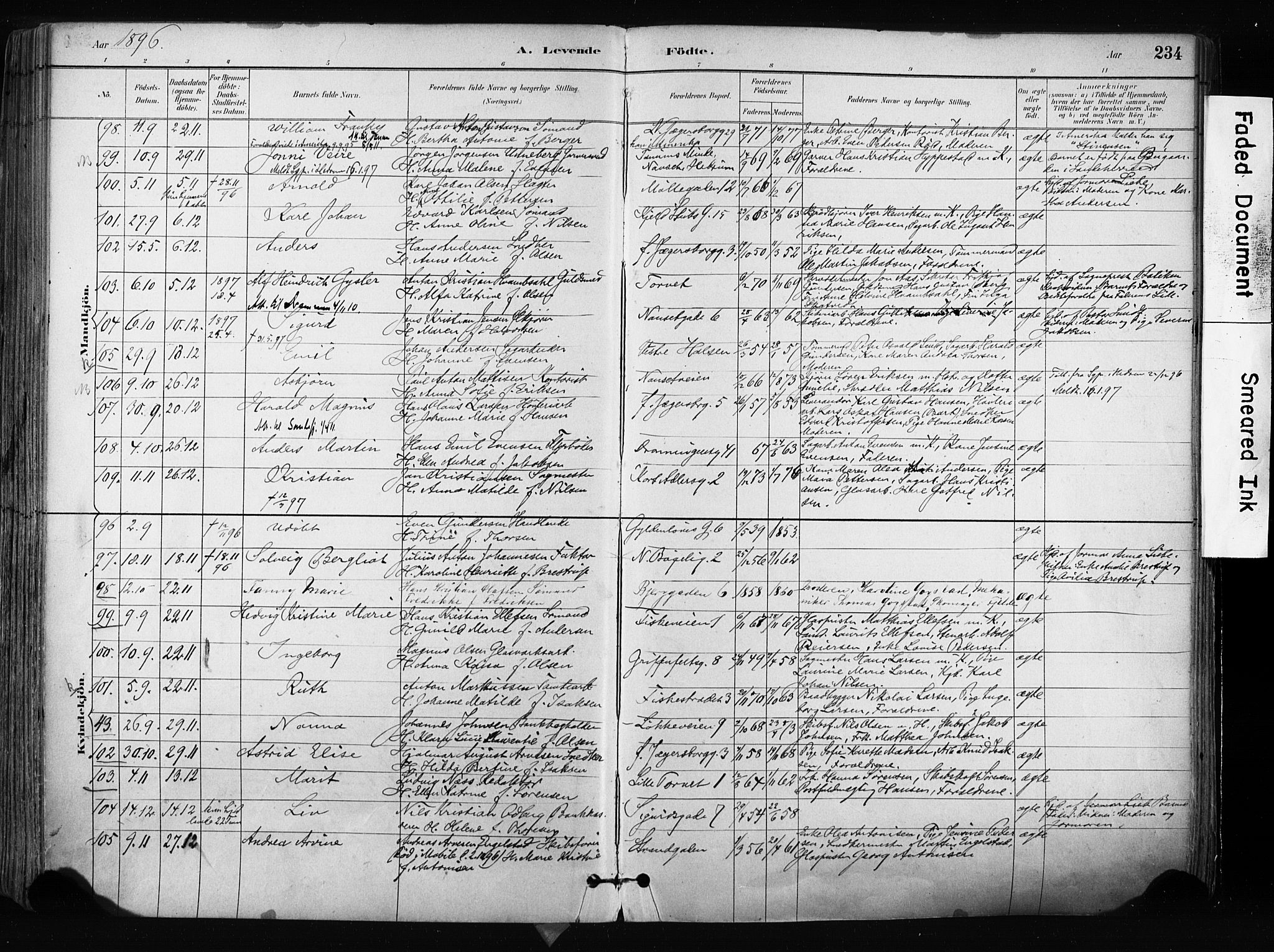 Larvik kirkebøker, AV/SAKO-A-352/F/Fa/L0009: Parish register (official) no. I 9, 1884-1904, p. 234