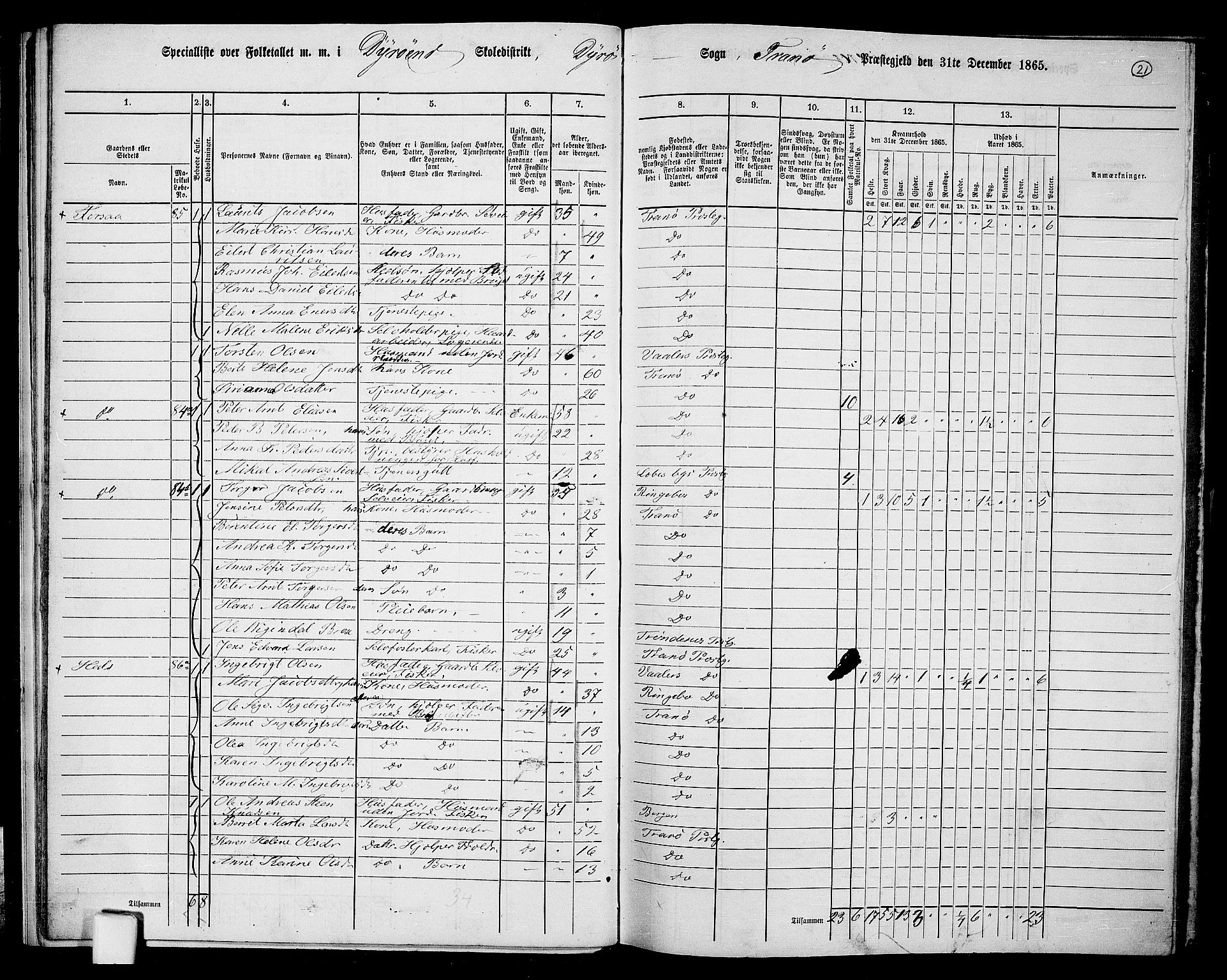 RA, 1865 census for Tranøy, 1865, p. 19