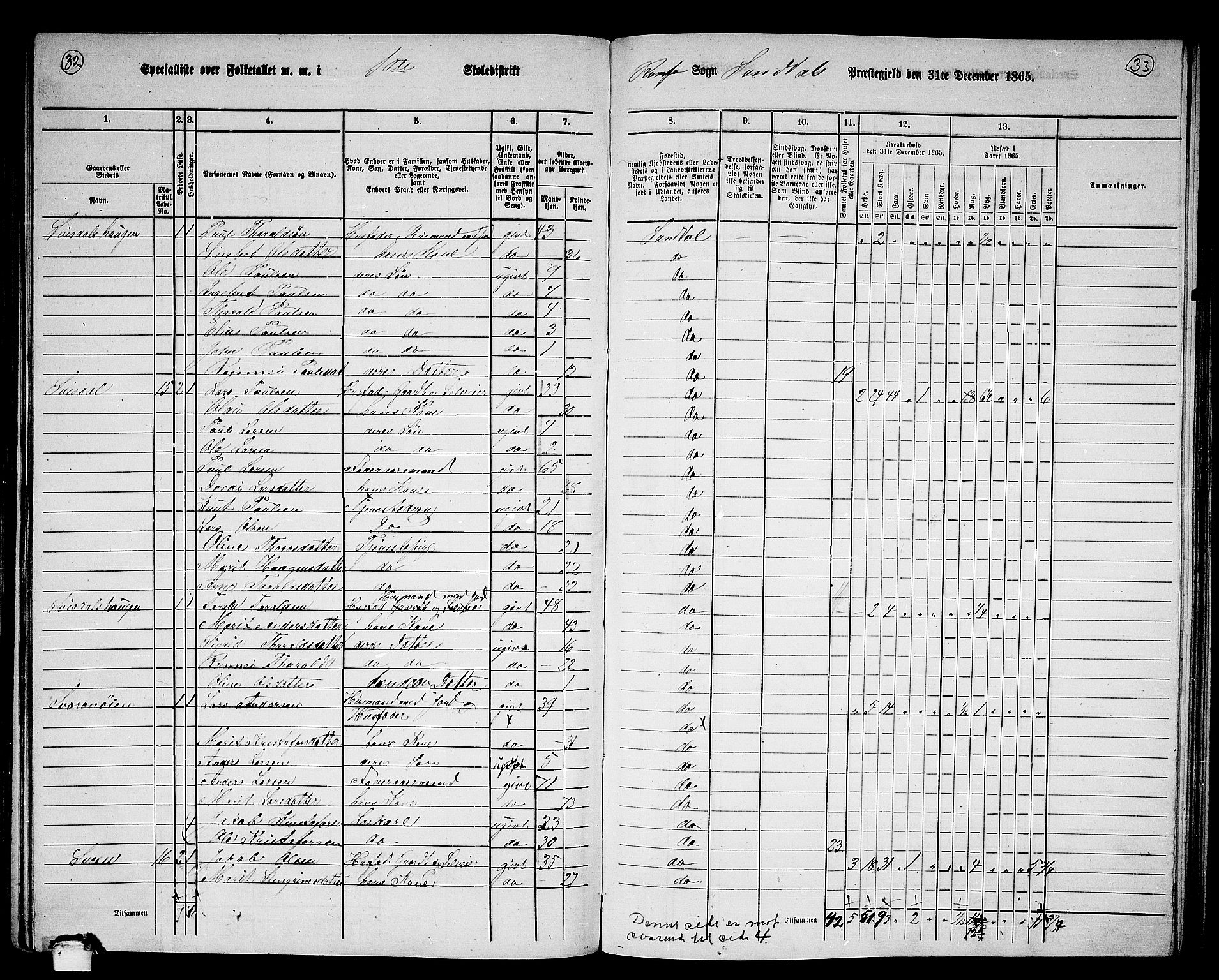 RA, 1865 census for Sunndal, 1865, p. 33