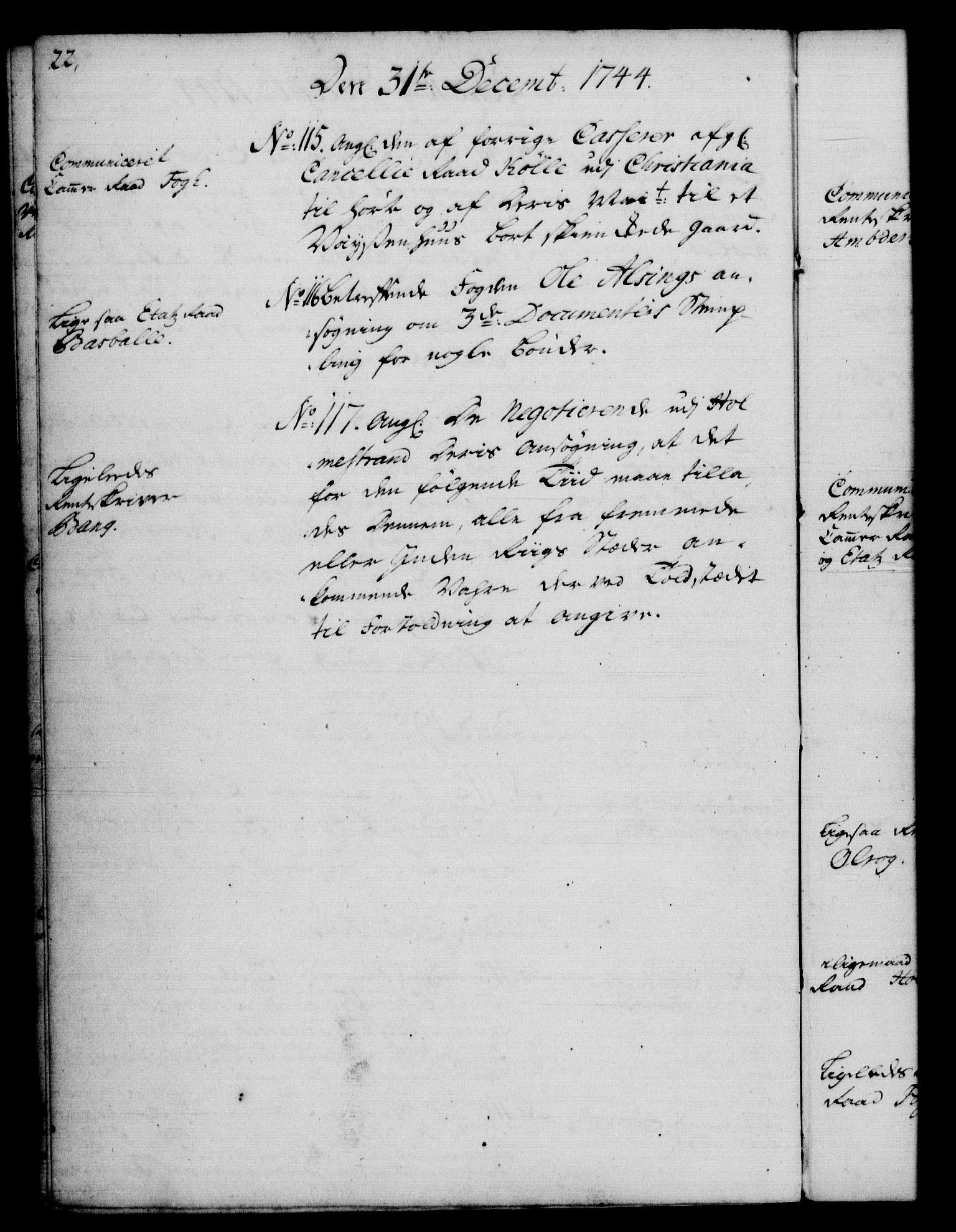 Rentekammeret, Kammerkanselliet, RA/EA-3111/G/Gf/Gfb/L0005: Register til norske relasjons- og resolusjonsprotokoller (merket RK 52.100), 1744-1754, p. 22