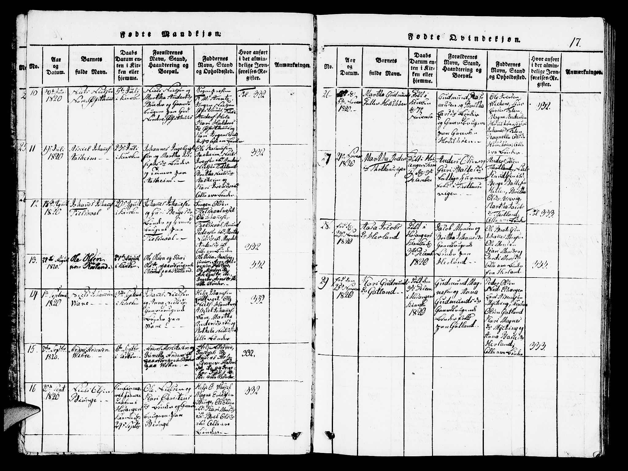 Hosanger sokneprestembete, AV/SAB-A-75801/H/Hab: Parish register (copy) no. A 1 /1, 1816-1856, p. 17