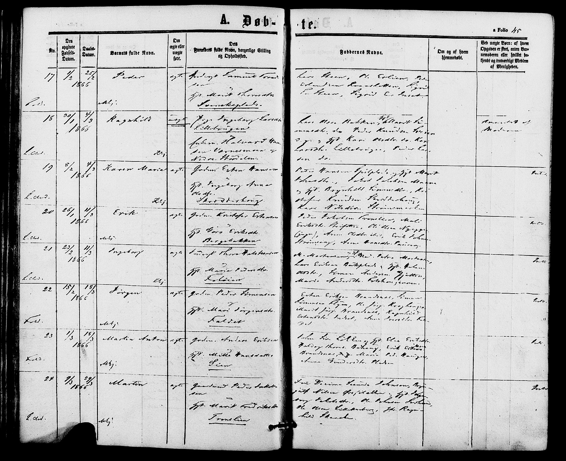 Alvdal prestekontor, SAH/PREST-060/H/Ha/Haa/L0001: Parish register (official) no. 1, 1863-1882, p. 45
