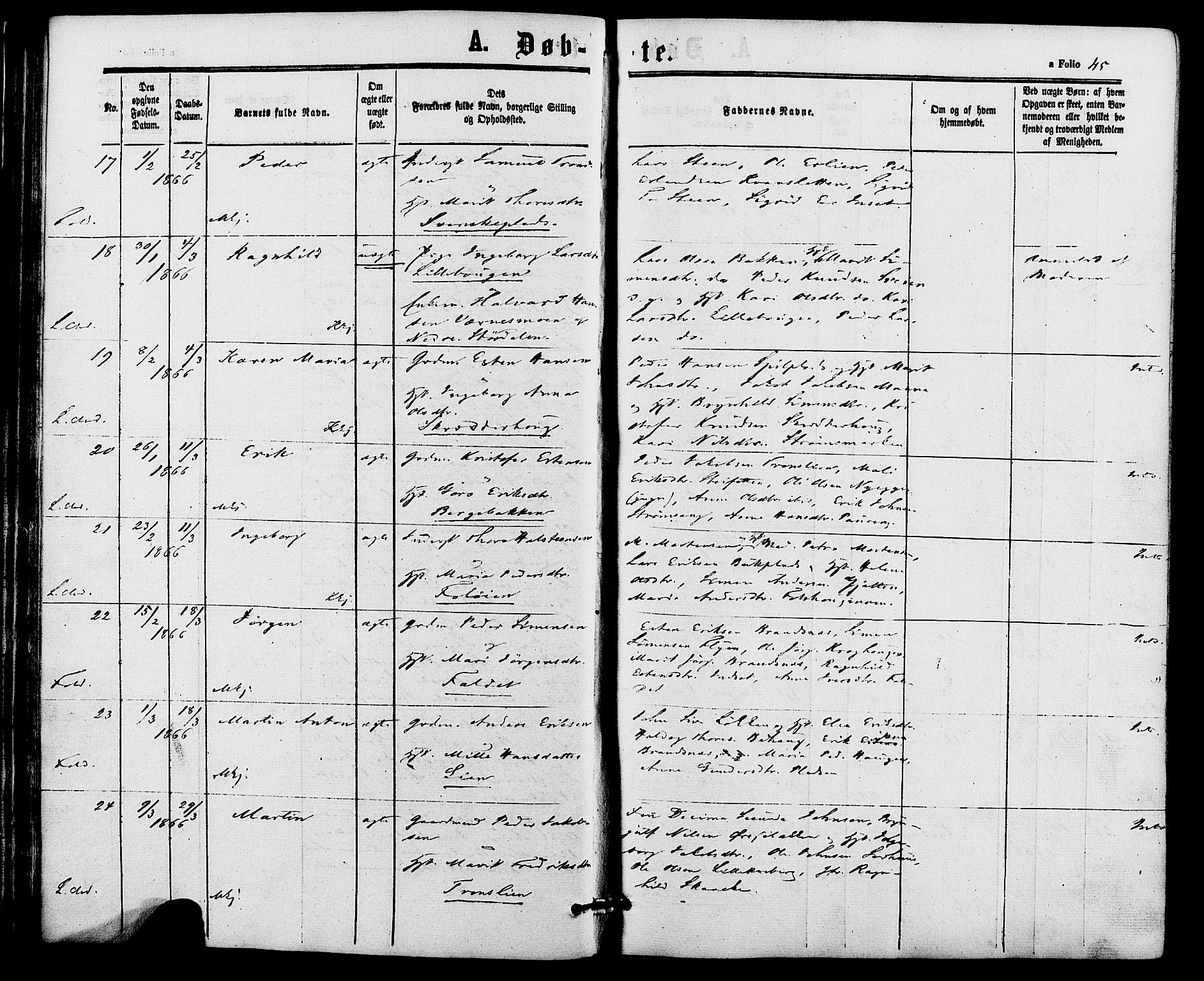 Alvdal prestekontor, AV/SAH-PREST-060/H/Ha/Haa/L0001: Parish register (official) no. 1, 1863-1882, p. 45