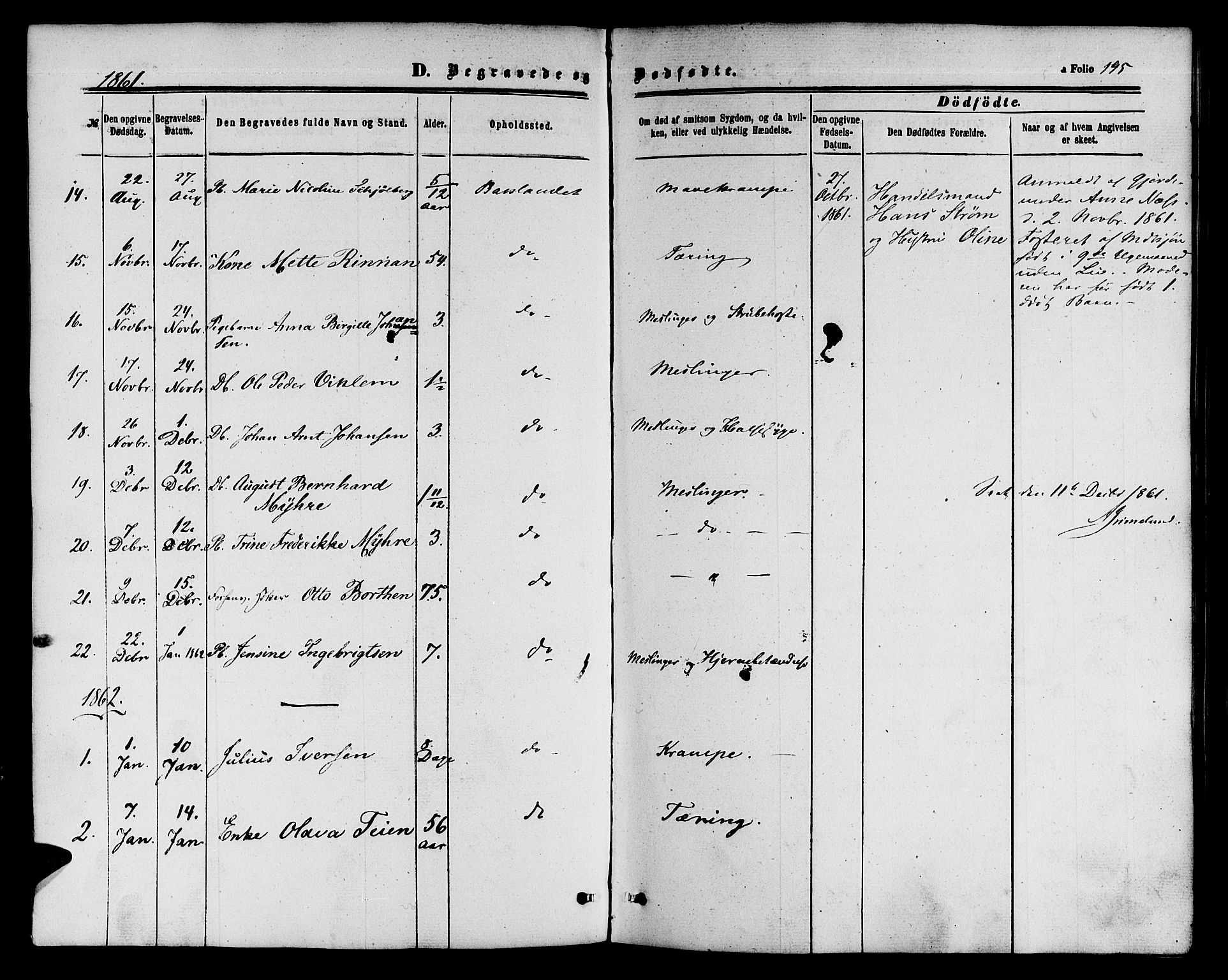 Ministerialprotokoller, klokkerbøker og fødselsregistre - Sør-Trøndelag, SAT/A-1456/604/L0185: Parish register (official) no. 604A06, 1861-1865, p. 195