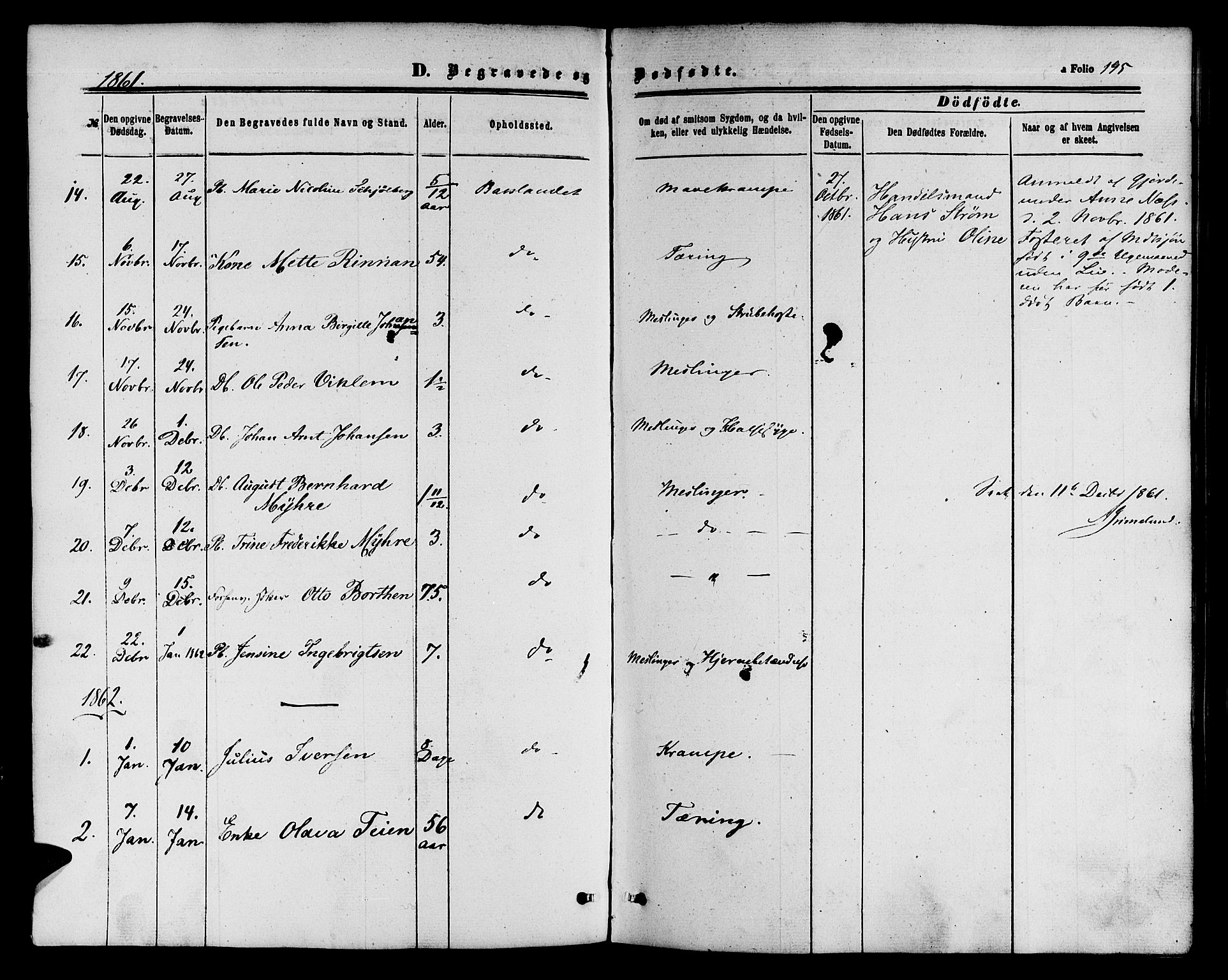 Ministerialprotokoller, klokkerbøker og fødselsregistre - Sør-Trøndelag, AV/SAT-A-1456/604/L0185: Parish register (official) no. 604A06, 1861-1865, p. 195