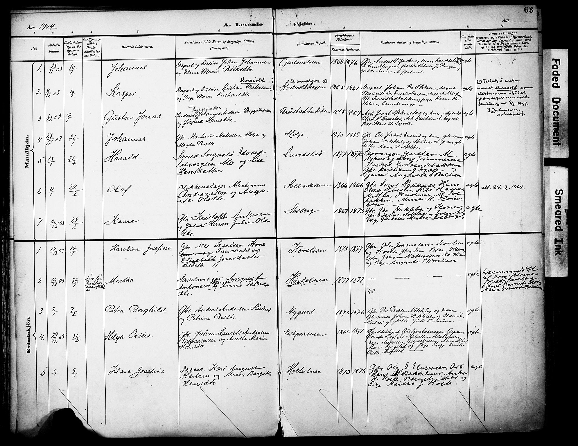 Vestre Toten prestekontor, SAH/PREST-108/H/Ha/Haa/L0013: Parish register (official) no. 13, 1895-1911, p. 63