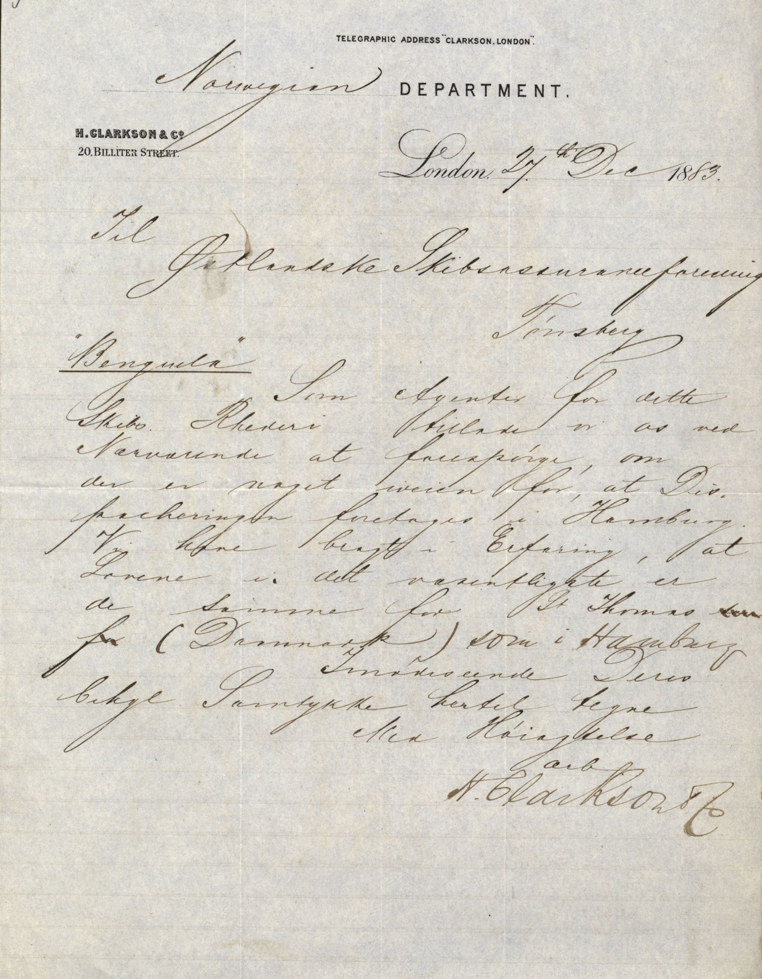 Pa 63 - Østlandske skibsassuranceforening, VEMU/A-1079/G/Ga/L0016/0012: Havaridokumenter / Urania, Tagal, Sir John Lawrence, Benguela, 1883, p. 45