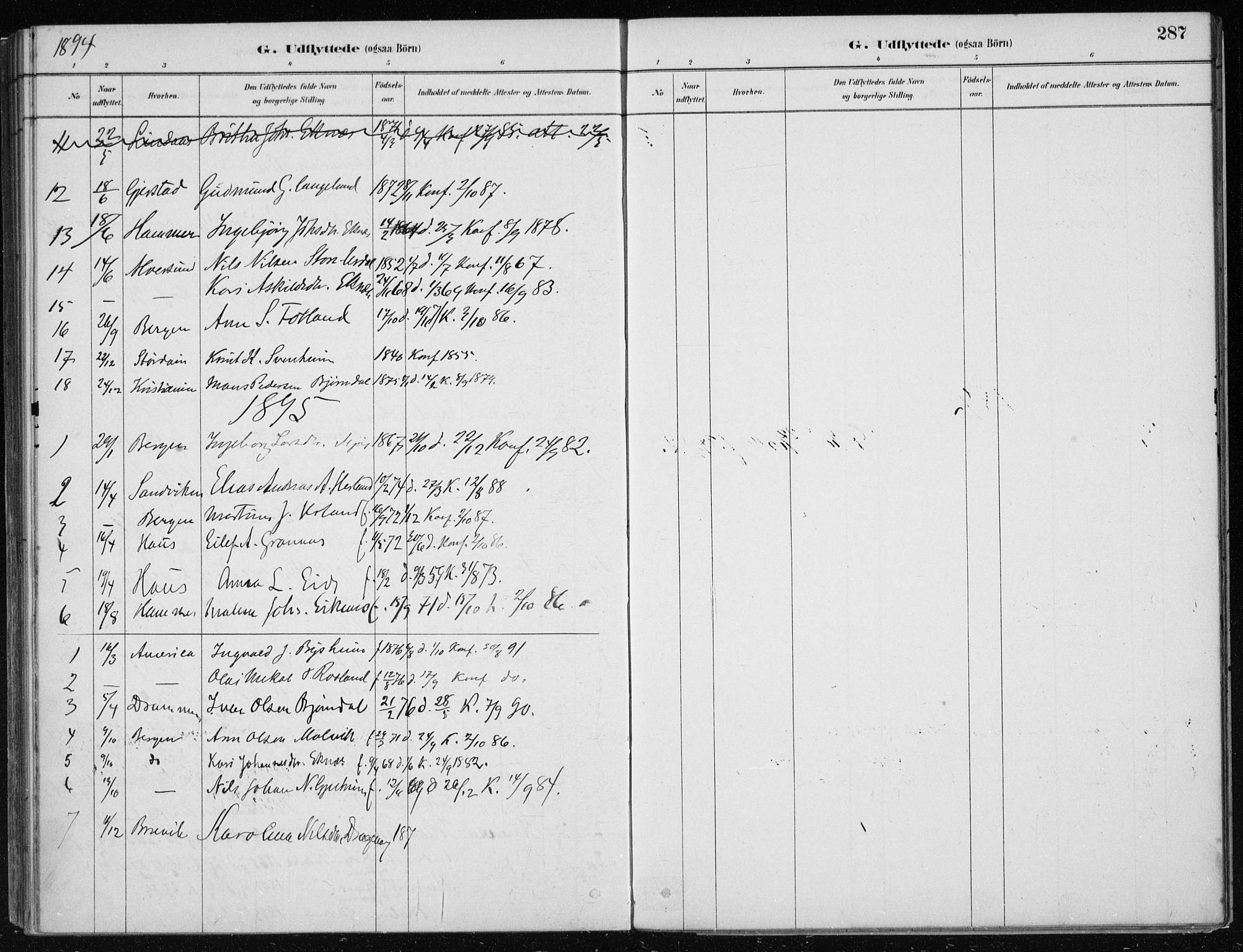 Hosanger sokneprestembete, AV/SAB-A-75801/H/Haa: Parish register (official) no. B  1, 1880-1896, p. 287