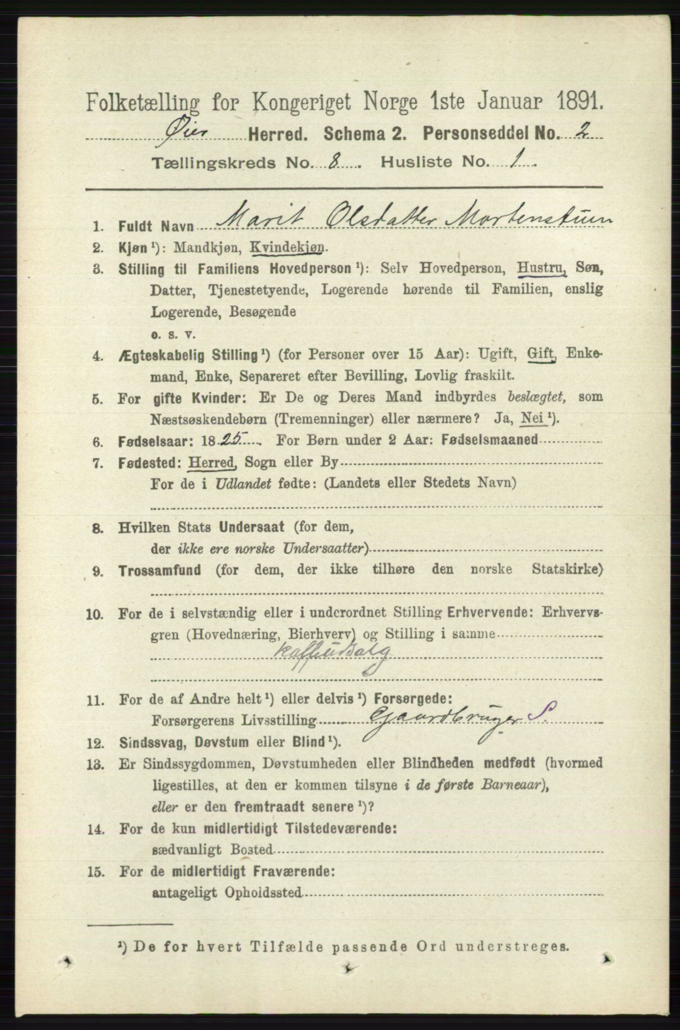 RA, 1891 census for 0521 Øyer, 1891, p. 2717