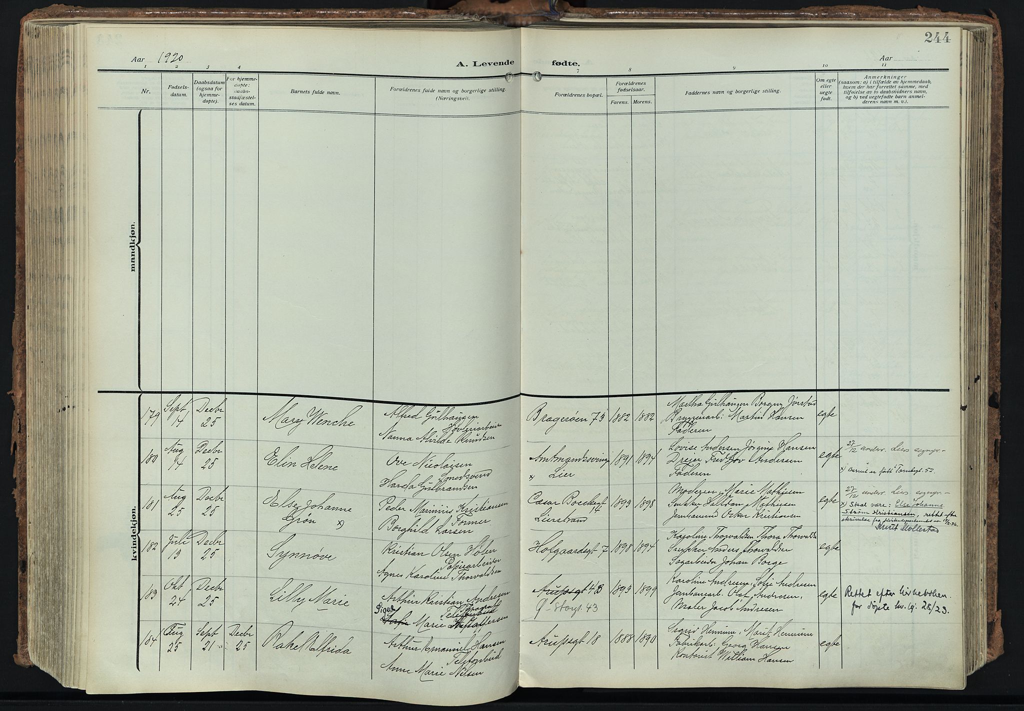 Bragernes kirkebøker, SAKO/A-6/F/Fb/L0010: Parish register (official) no. II 10, 1911-1922, p. 244