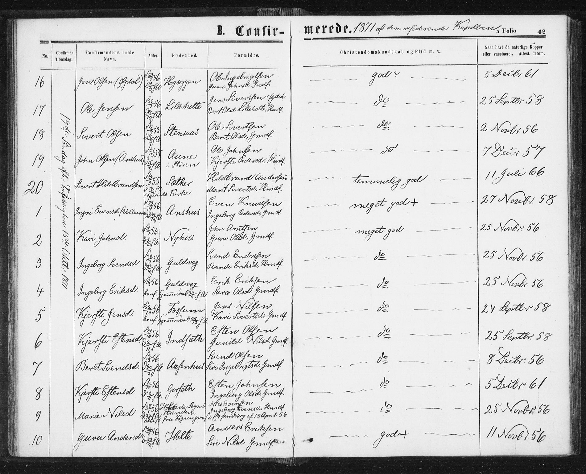 Ministerialprotokoller, klokkerbøker og fødselsregistre - Sør-Trøndelag, SAT/A-1456/689/L1039: Parish register (official) no. 689A04, 1865-1878, p. 42
