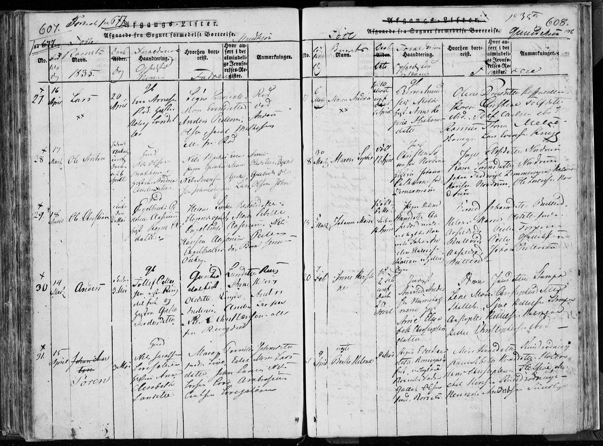 Hedrum kirkebøker, SAKO/A-344/F/Fa/L0004: Parish register (official) no. I 4, 1817-1835, p. 607-608