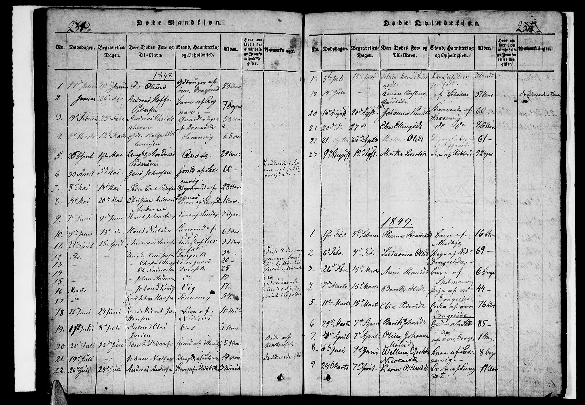 Ministerialprotokoller, klokkerbøker og fødselsregistre - Nordland, AV/SAT-A-1459/847/L0676: Parish register (copy) no. 847C04, 1821-1853, p. 234-235