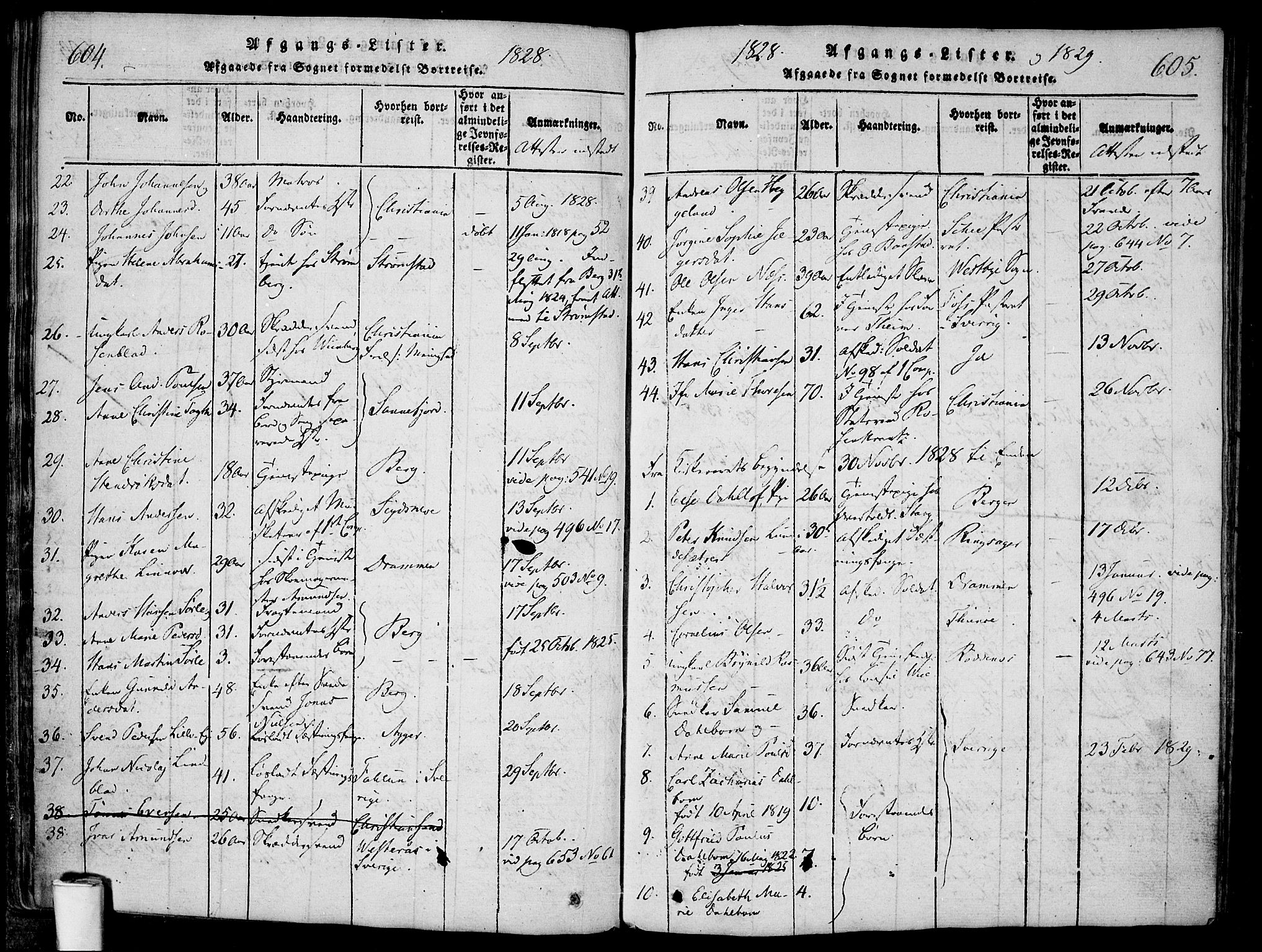 Halden prestekontor Kirkebøker, AV/SAO-A-10909/F/Fa/L0003: Parish register (official) no. I 3, 1815-1834, p. 604-605