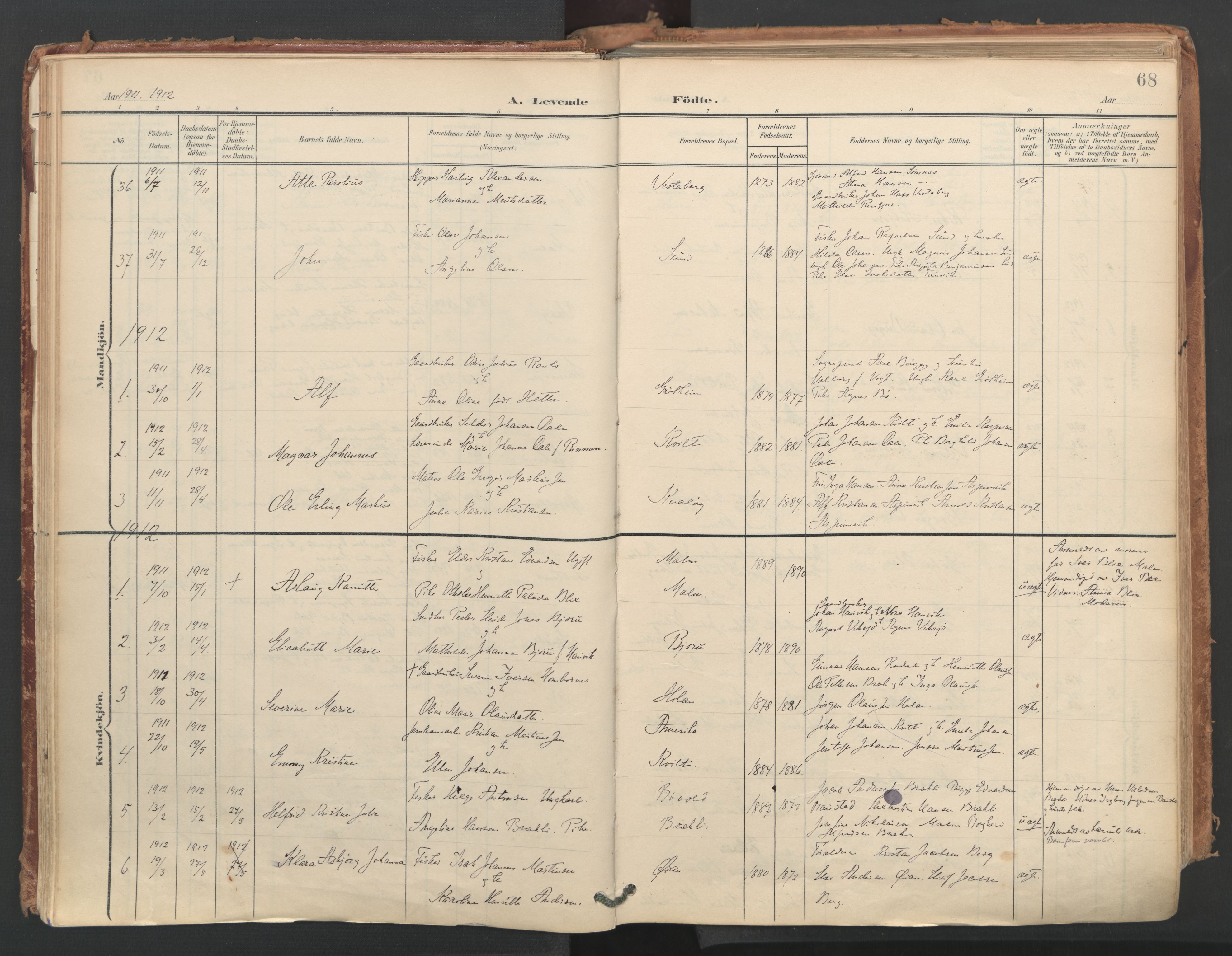 Ministerialprotokoller, klokkerbøker og fødselsregistre - Nordland, SAT/A-1459/812/L0180: Parish register (official) no. 812A09, 1901-1915, p. 68