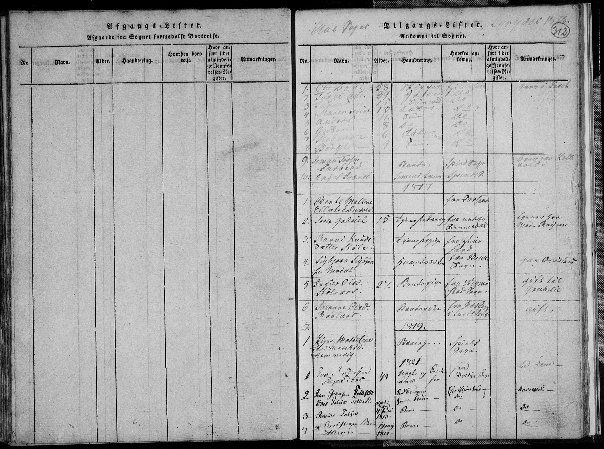 Lyngdal sokneprestkontor, SAK/1111-0029/F/Fa/Fac/L0006: Parish register (official) no. A 6, 1815-1825, p. 312